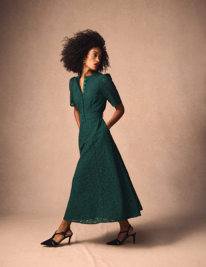 Kate Puff Sleeve Lace Dress-Dark Green-5