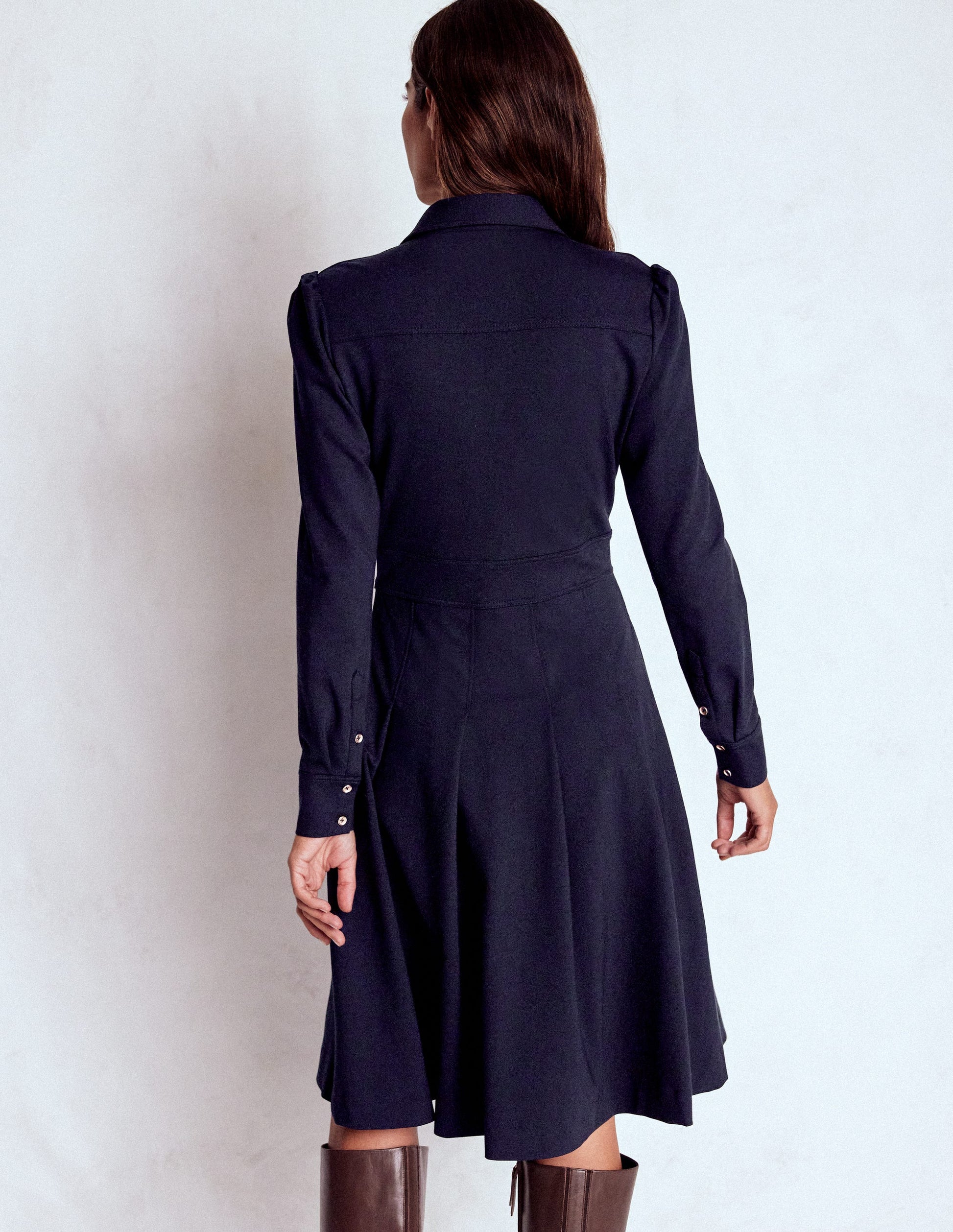 Catrin Short Ponte Shirt Dress-Navy-3
