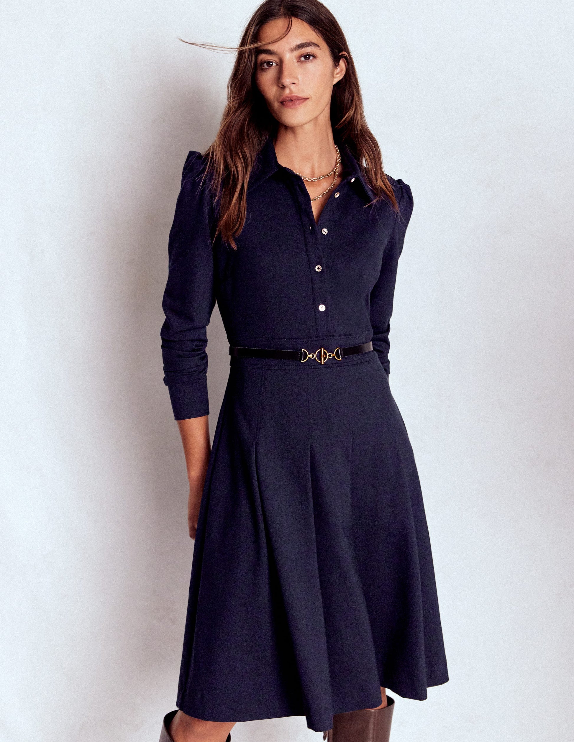Catrin Short Ponte Shirt Dress-Navy-4