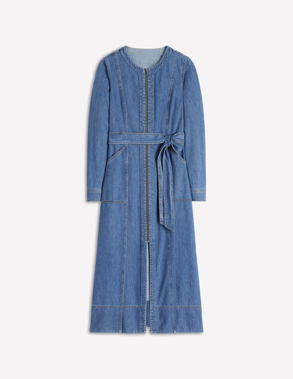 Zip Denim Straight Dress-Mid Vintage Denim-6