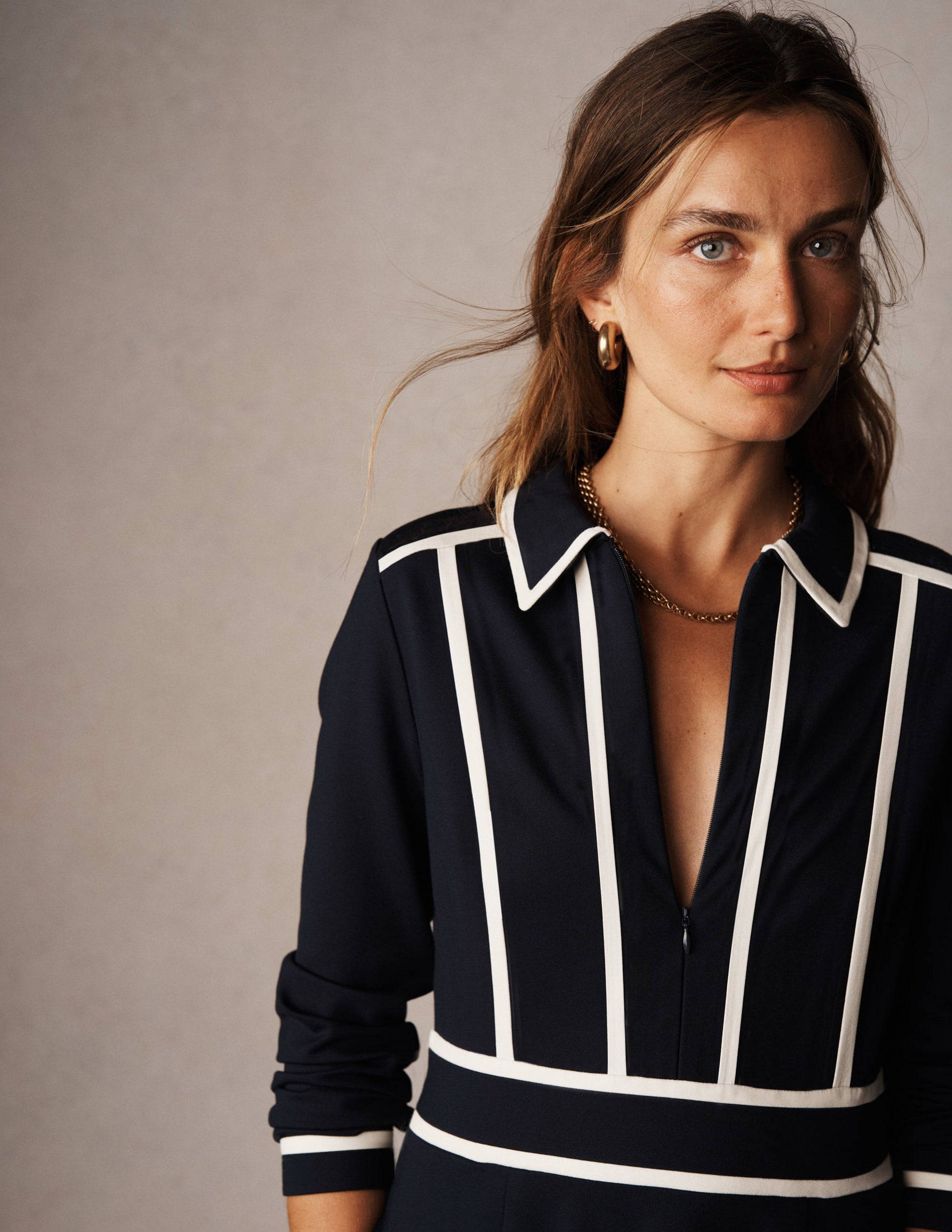 Contrast Ponte Midi Dress-Navy-6