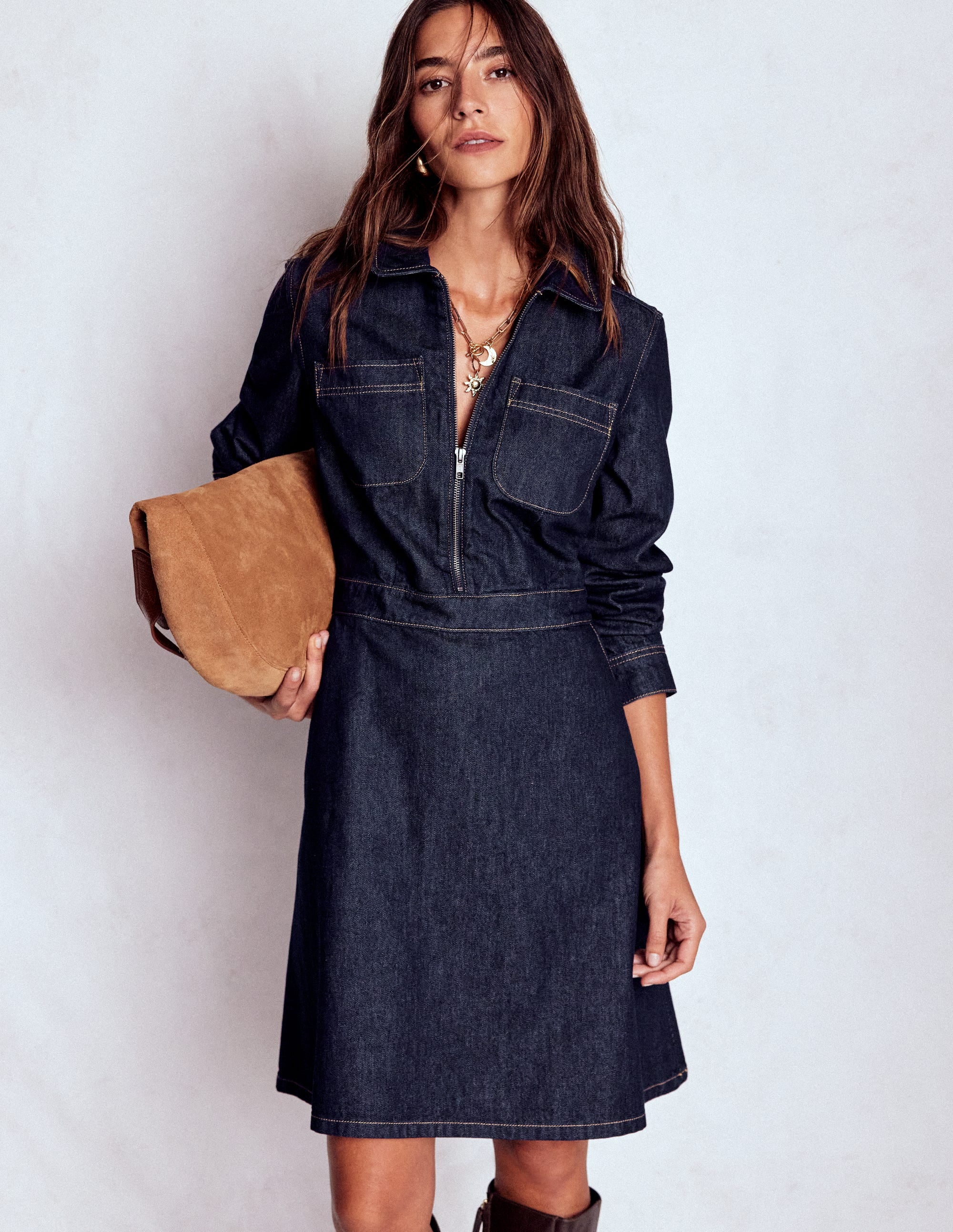Flippy Denim Shirt Dress-Indigo Denim - Image 1