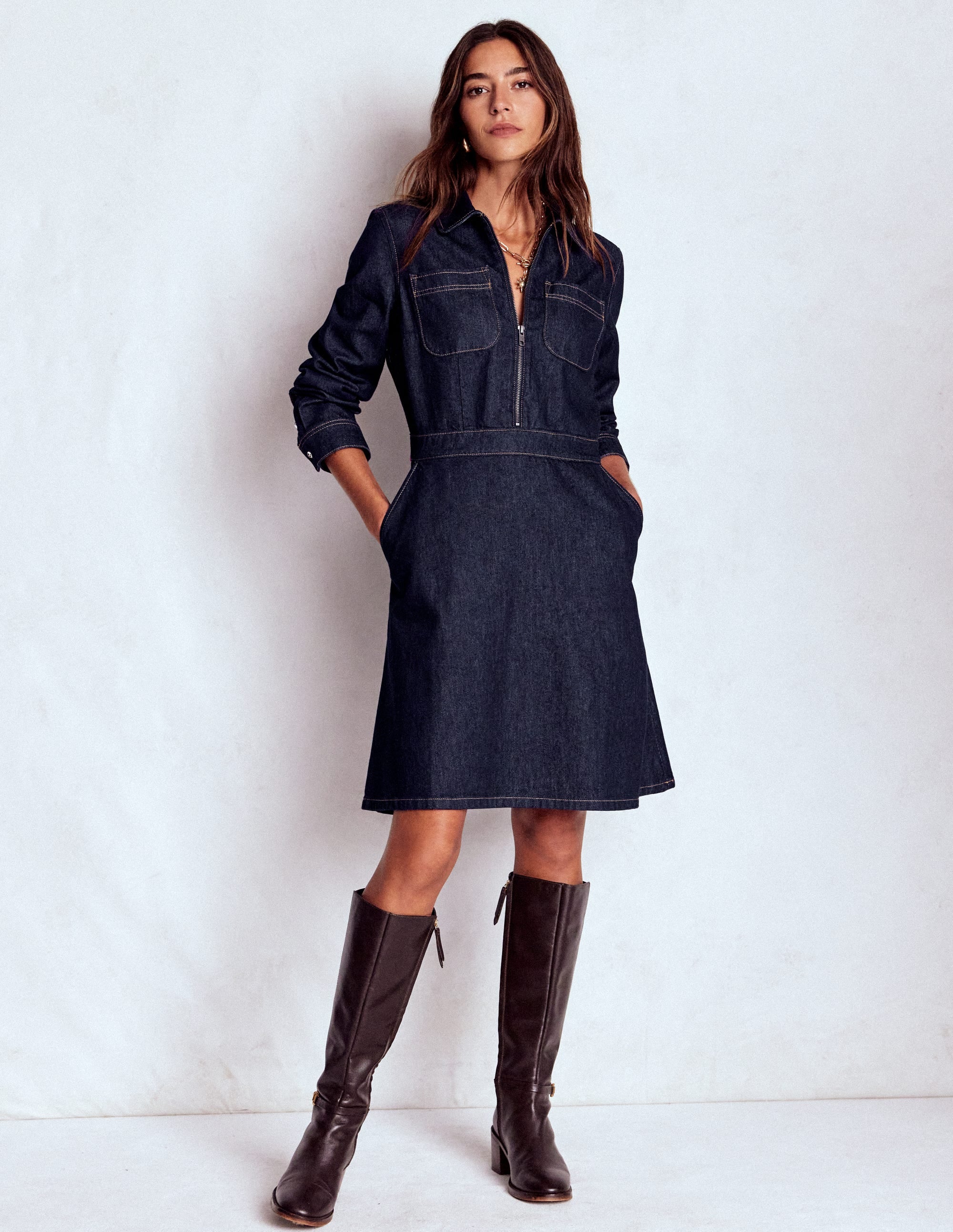 Flippy Denim Shirt Dress-Indigo Denim - Image 4