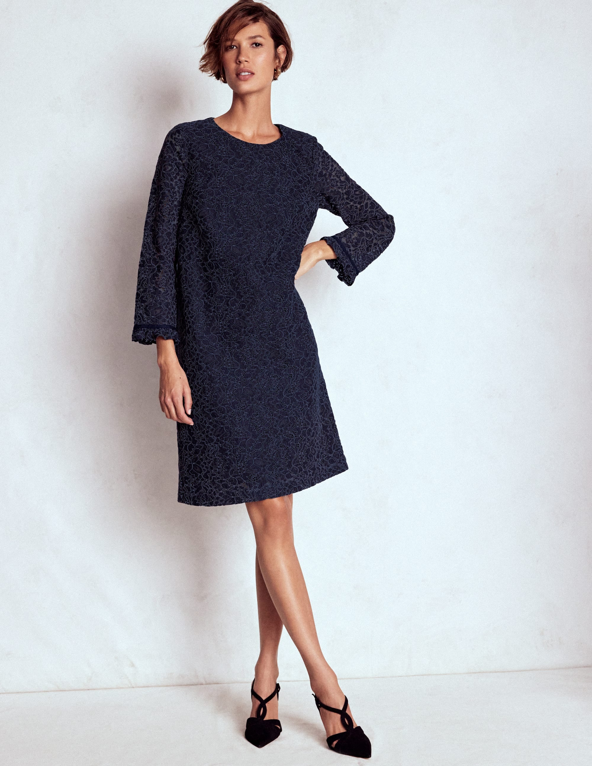 Lace Occasion Mini Dress-Navy - Image 1