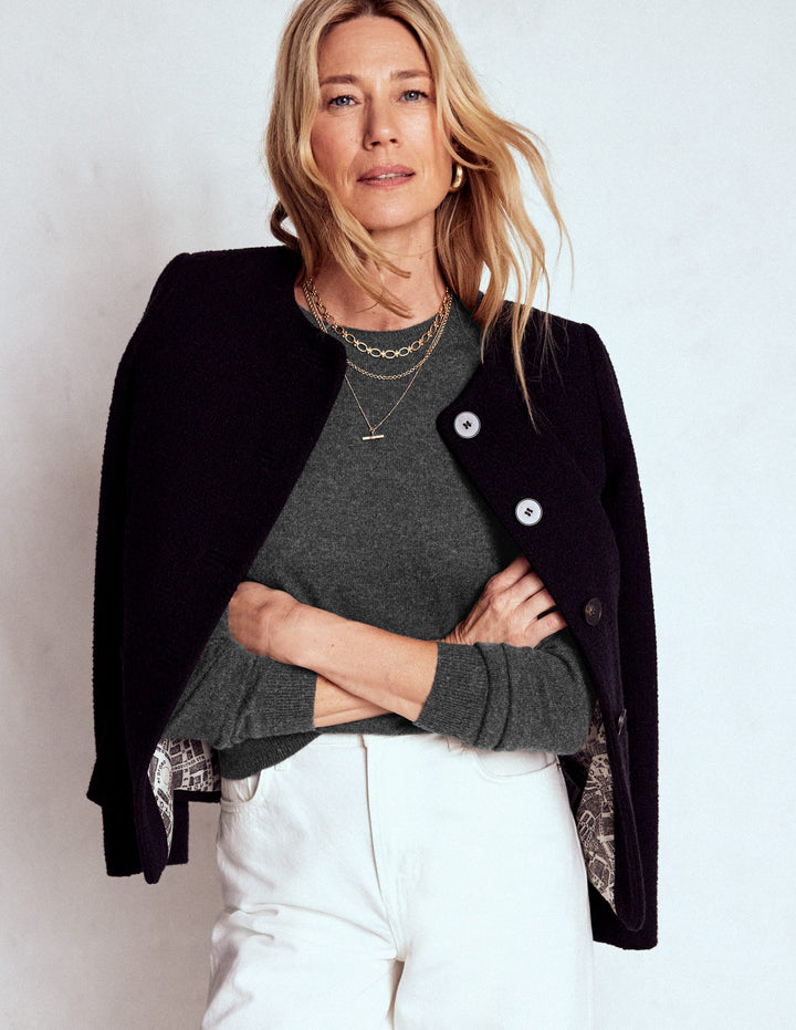 Eva Cashmere Crew Neck Jumper-Charcoal Melange