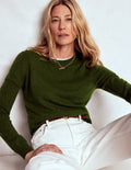 Eva Cashmere Crew Neck Jumper-Leaf Green Melange