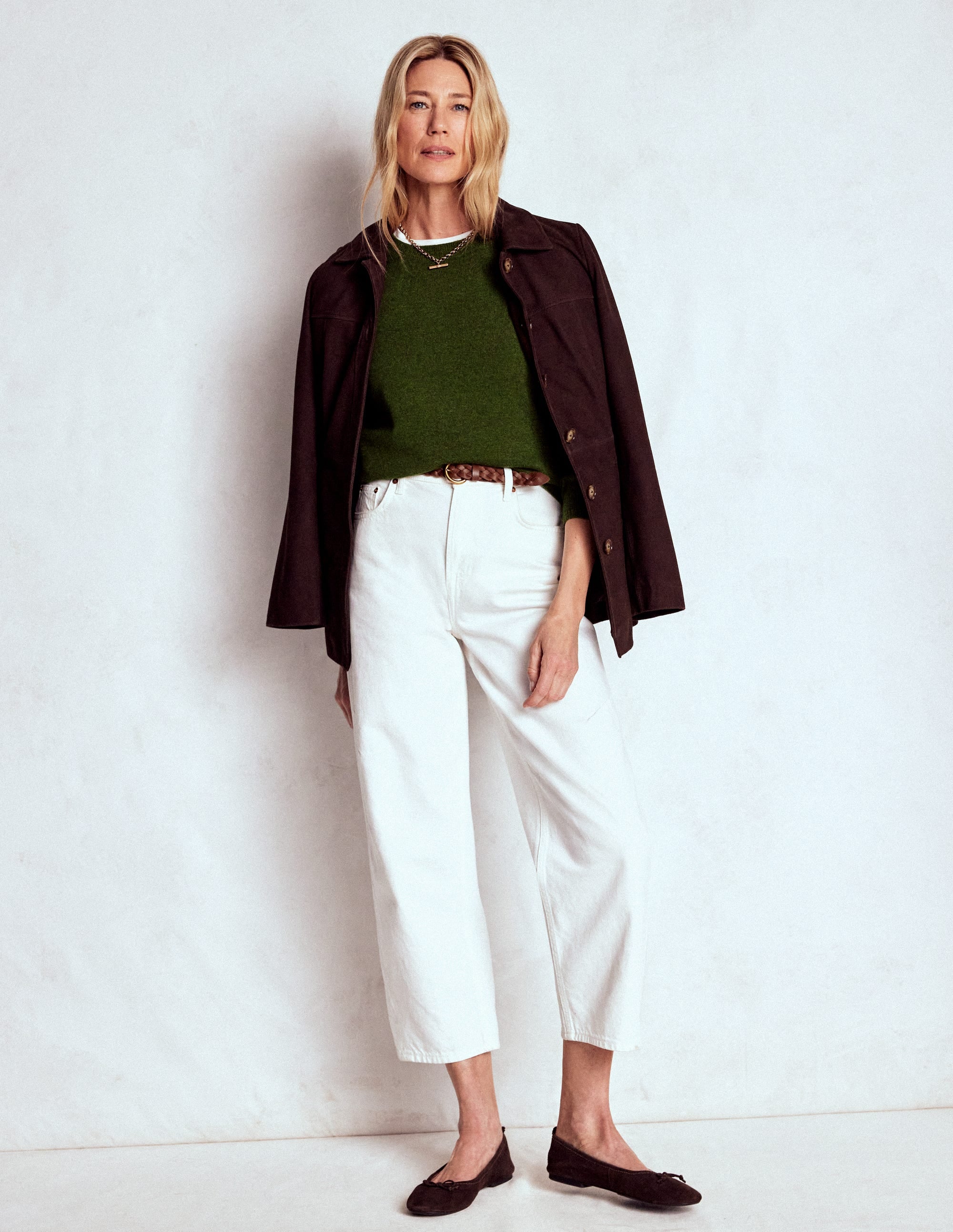Eva Cashmere Crew Neck Jumper-Leaf Green Melange - Image 5
