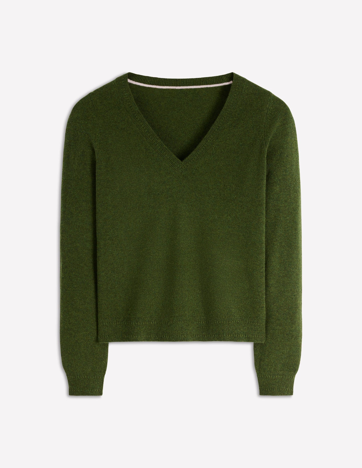 Eva Cashmere V-neck Jumper-Leaf Green Melange