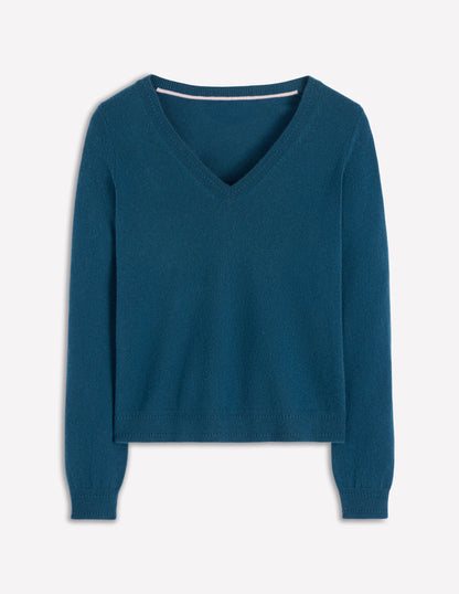 Eva Cashmere V-neck Jumper-Harbour Bue-5