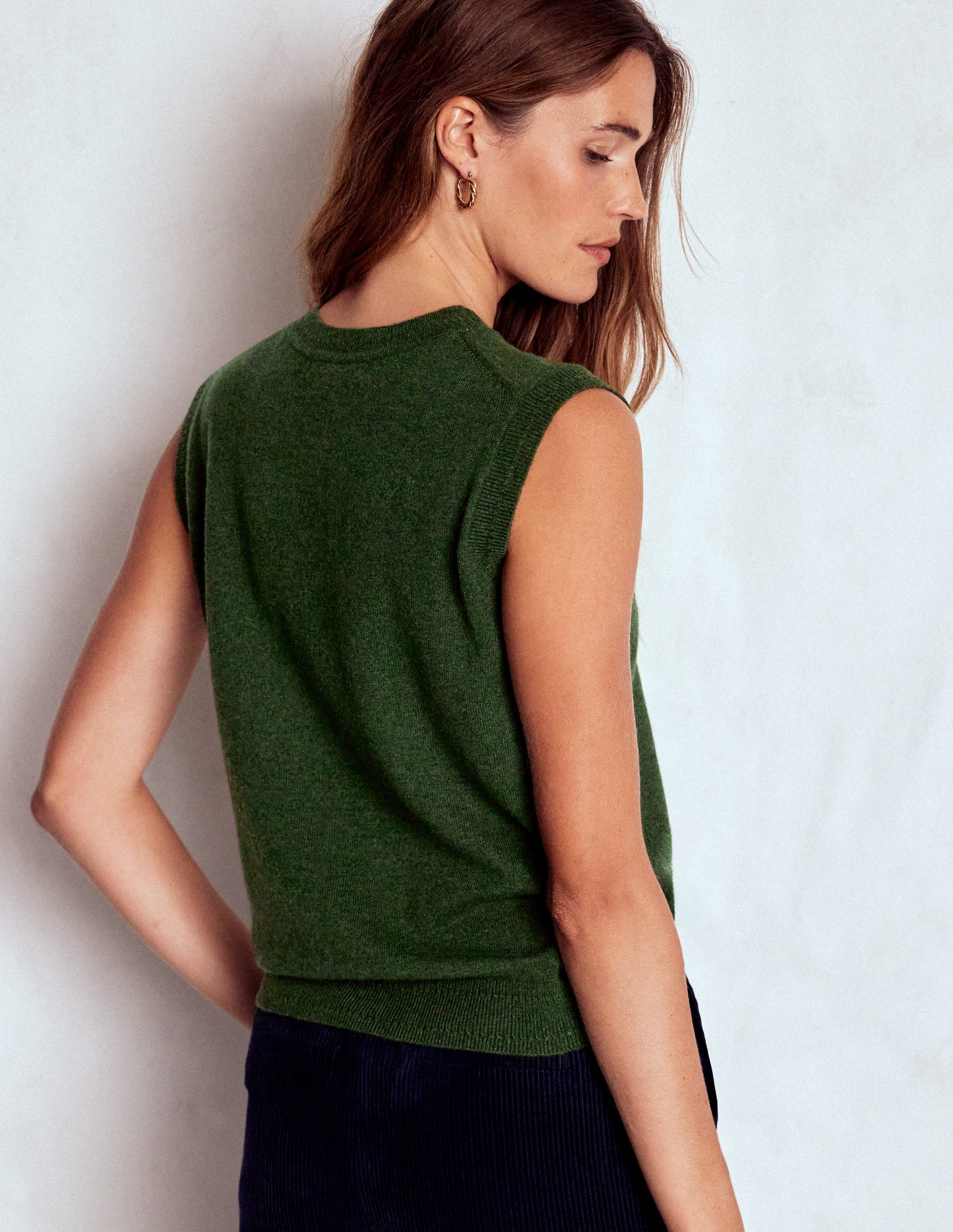 Eva Cashmere Tank-Leaf Green Melange