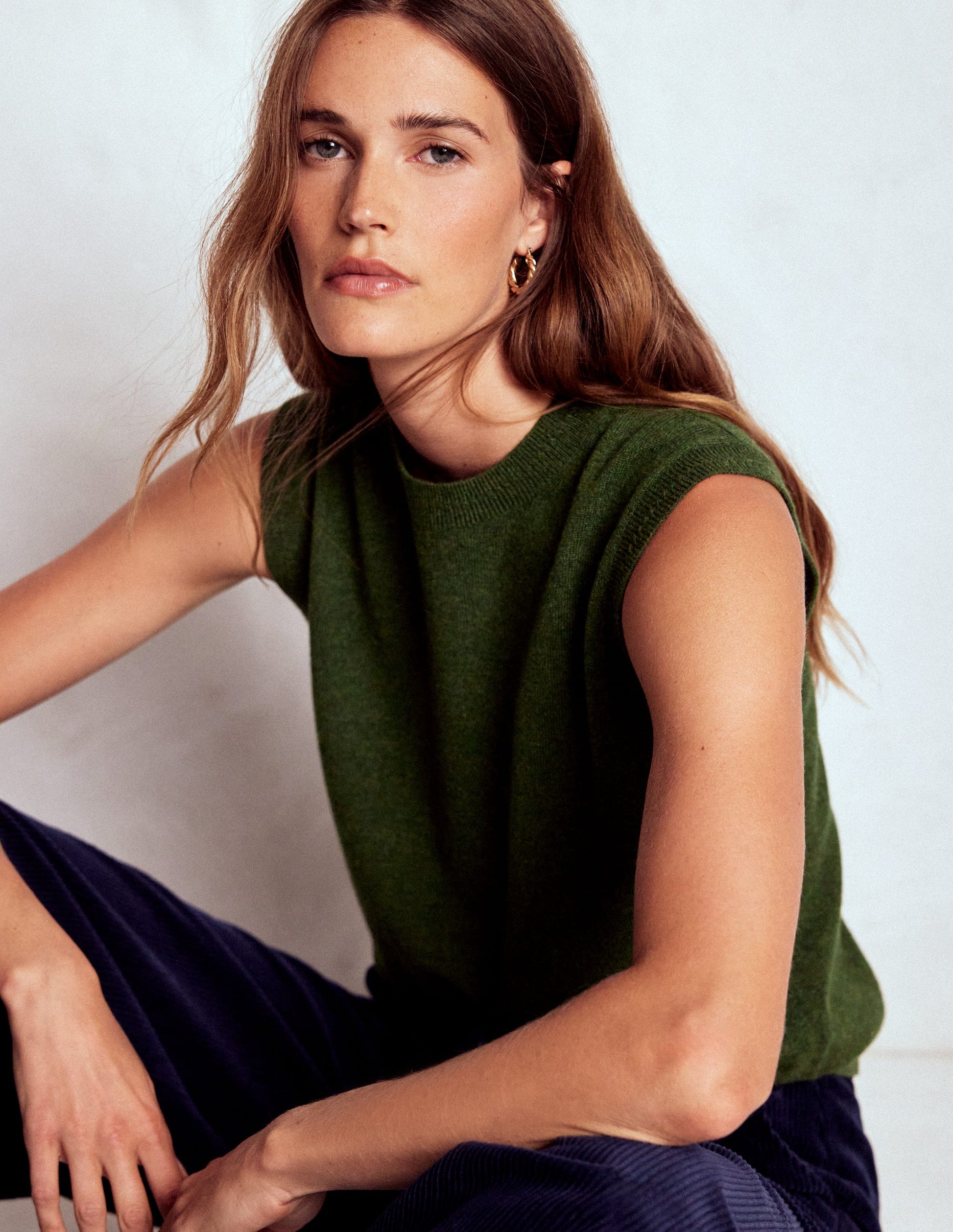Eva Cashmere Tank-Leaf Green Melange-4