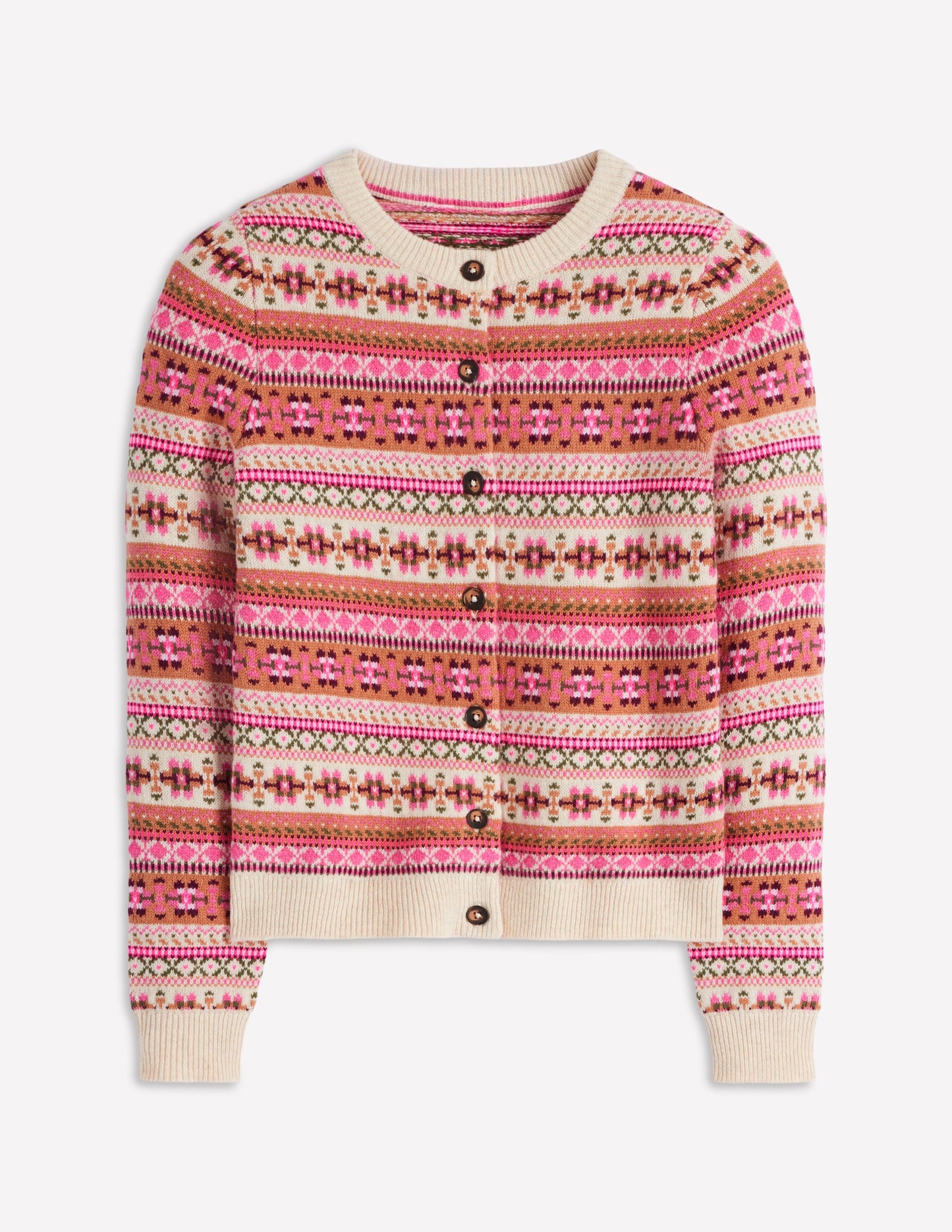 Edie Fair Isle Cardigan-Pink Heritage Fair Isle