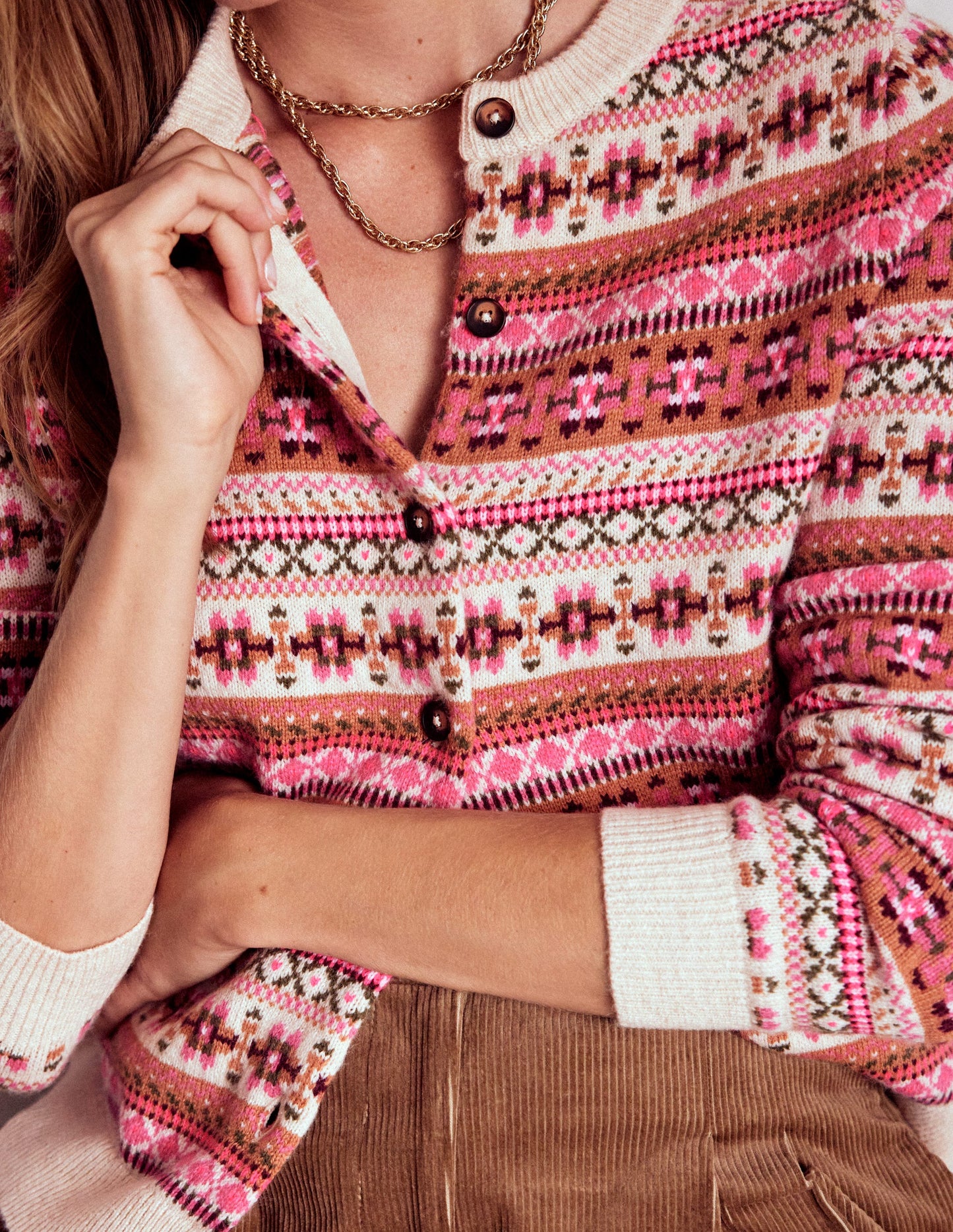 Edie Fair Isle Cardigan-Pink Heritage Fair Isle