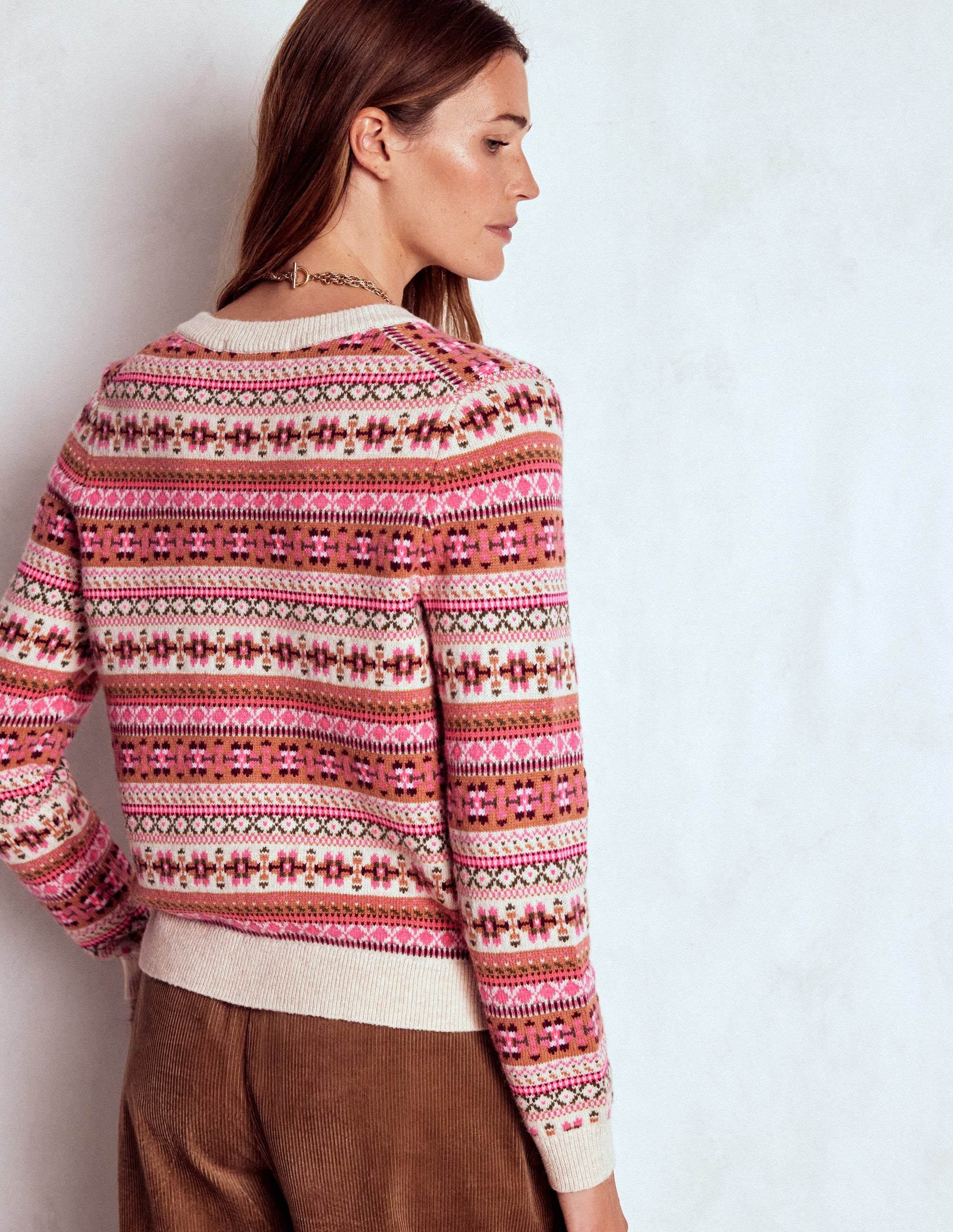 Edie Fair Isle Cardigan-Pink Heritage Fair Isle - Image 3