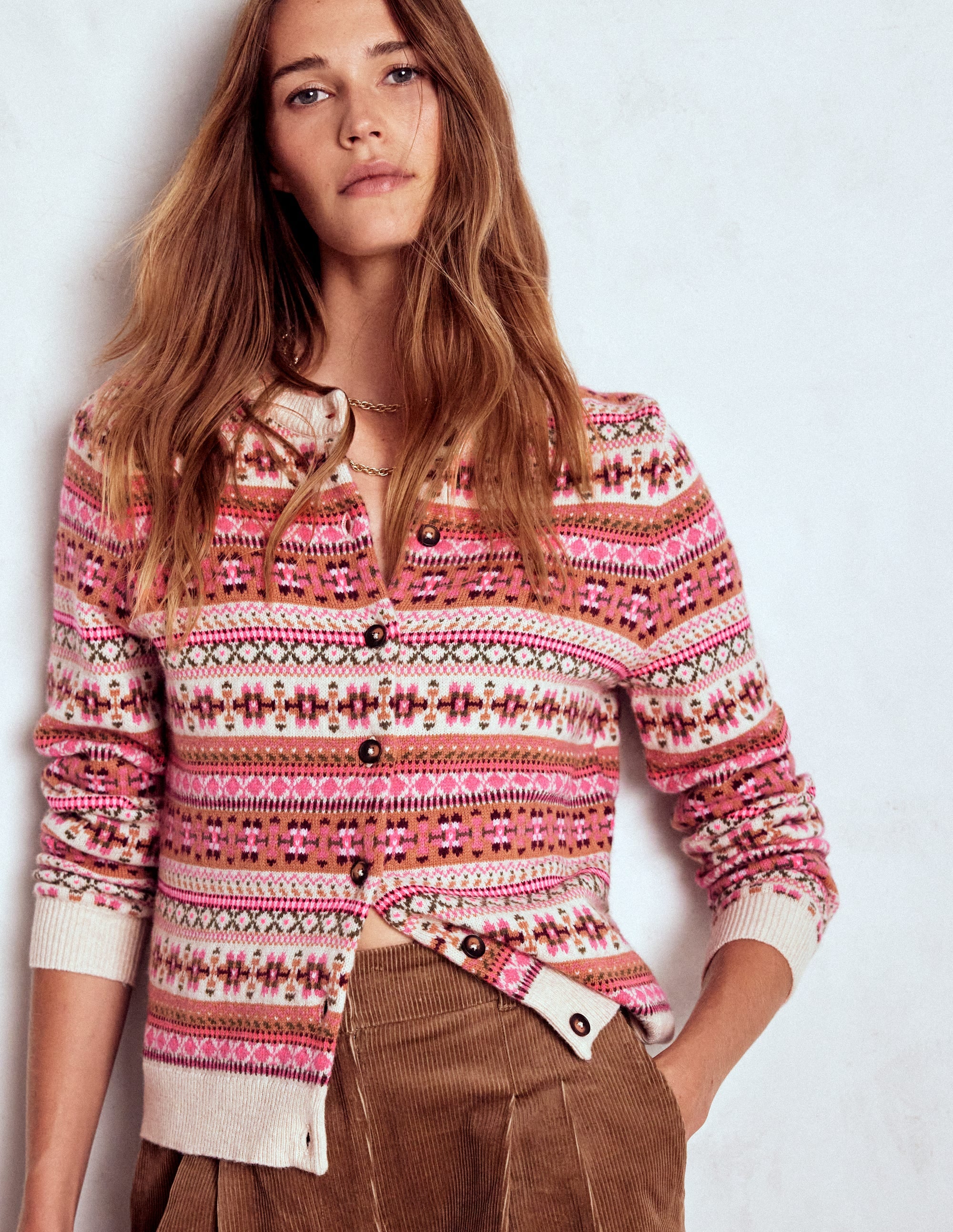Edie Fair Isle Cardigan-Pink Heritage Fair Isle - Image 4