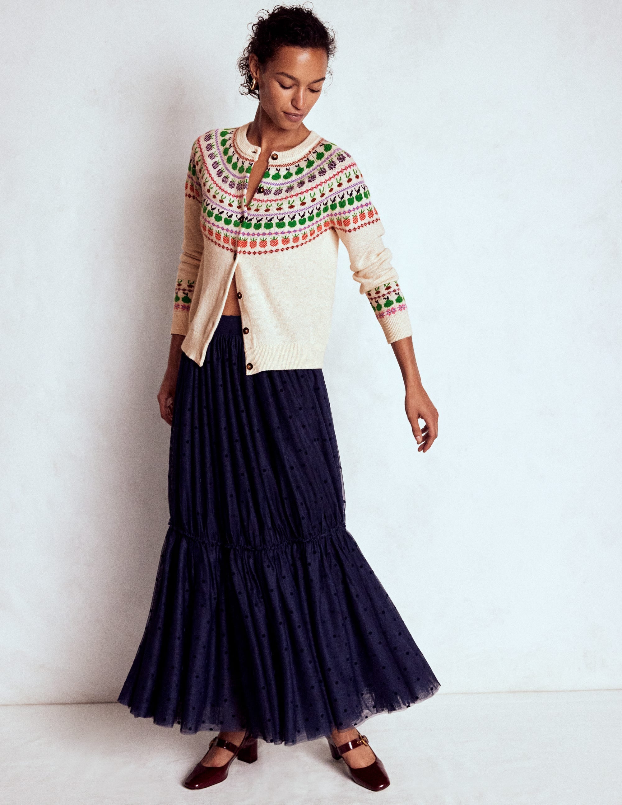 Edie Fair Isle Cardigan-Ecru Marl, Fruit - Image 5