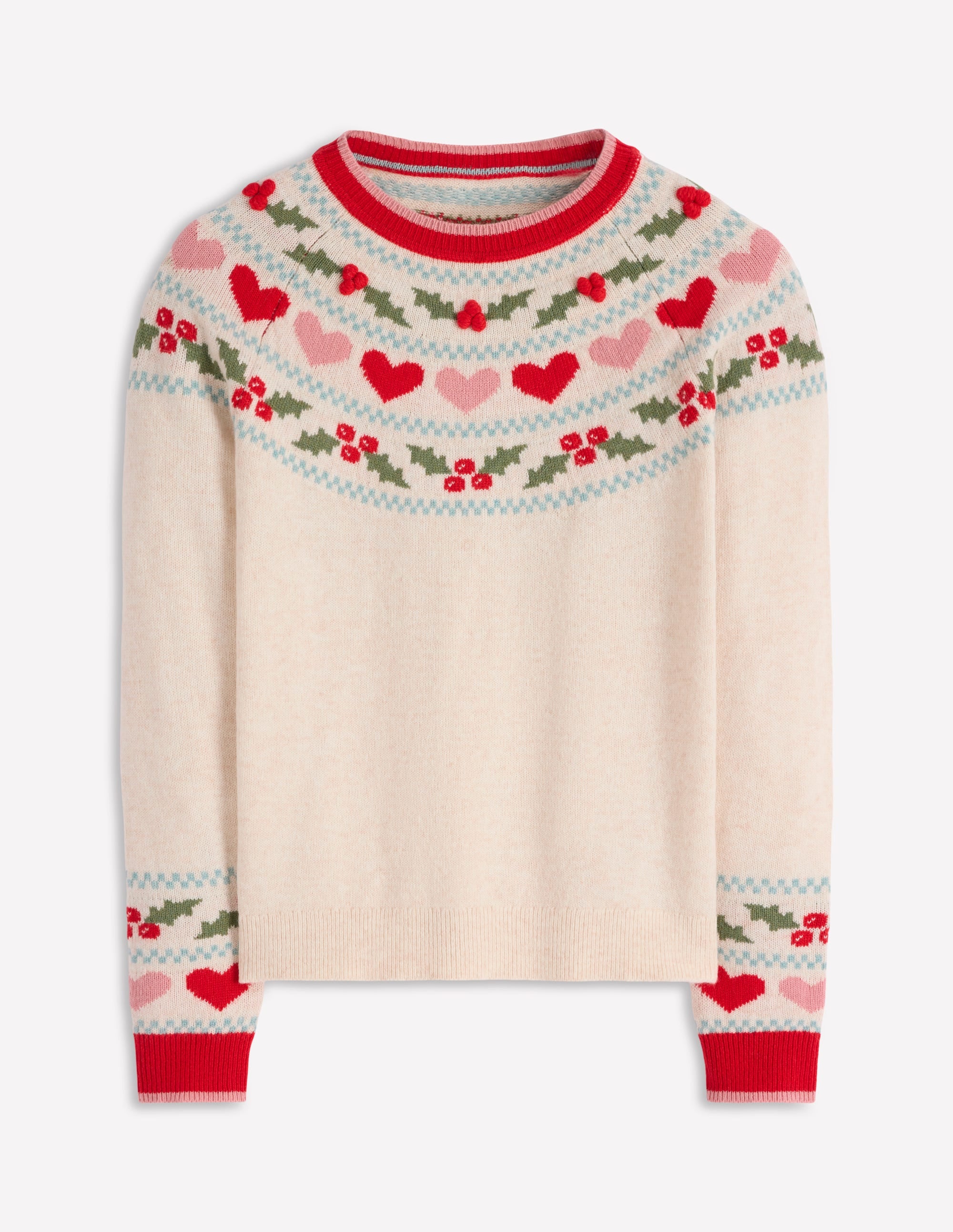Edie Fair Isle Jumper-Oatmeal Melange, Holly - Image 6