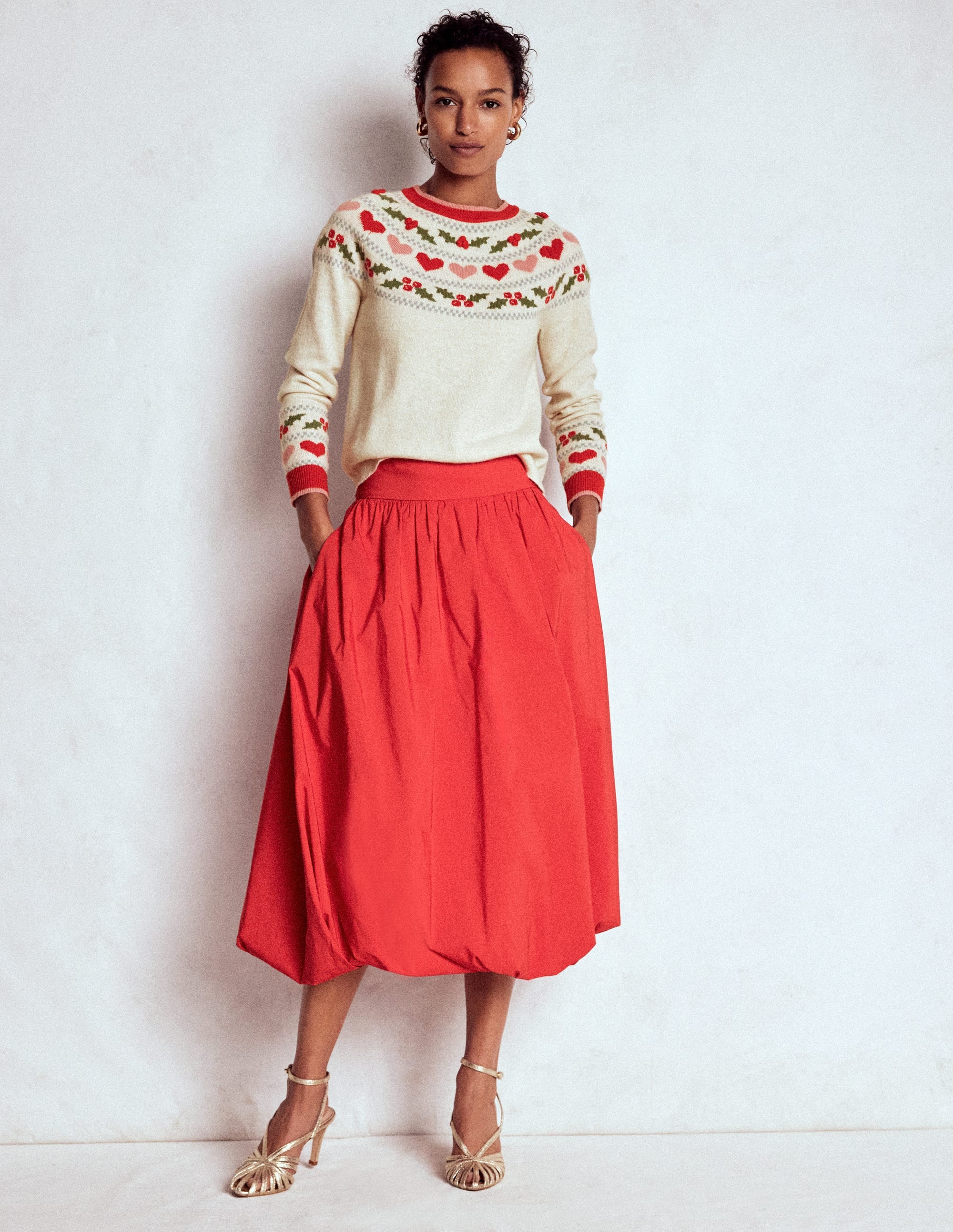 Edie Fair Isle Jumper-Oatmeal Melange, Holly - Image 4