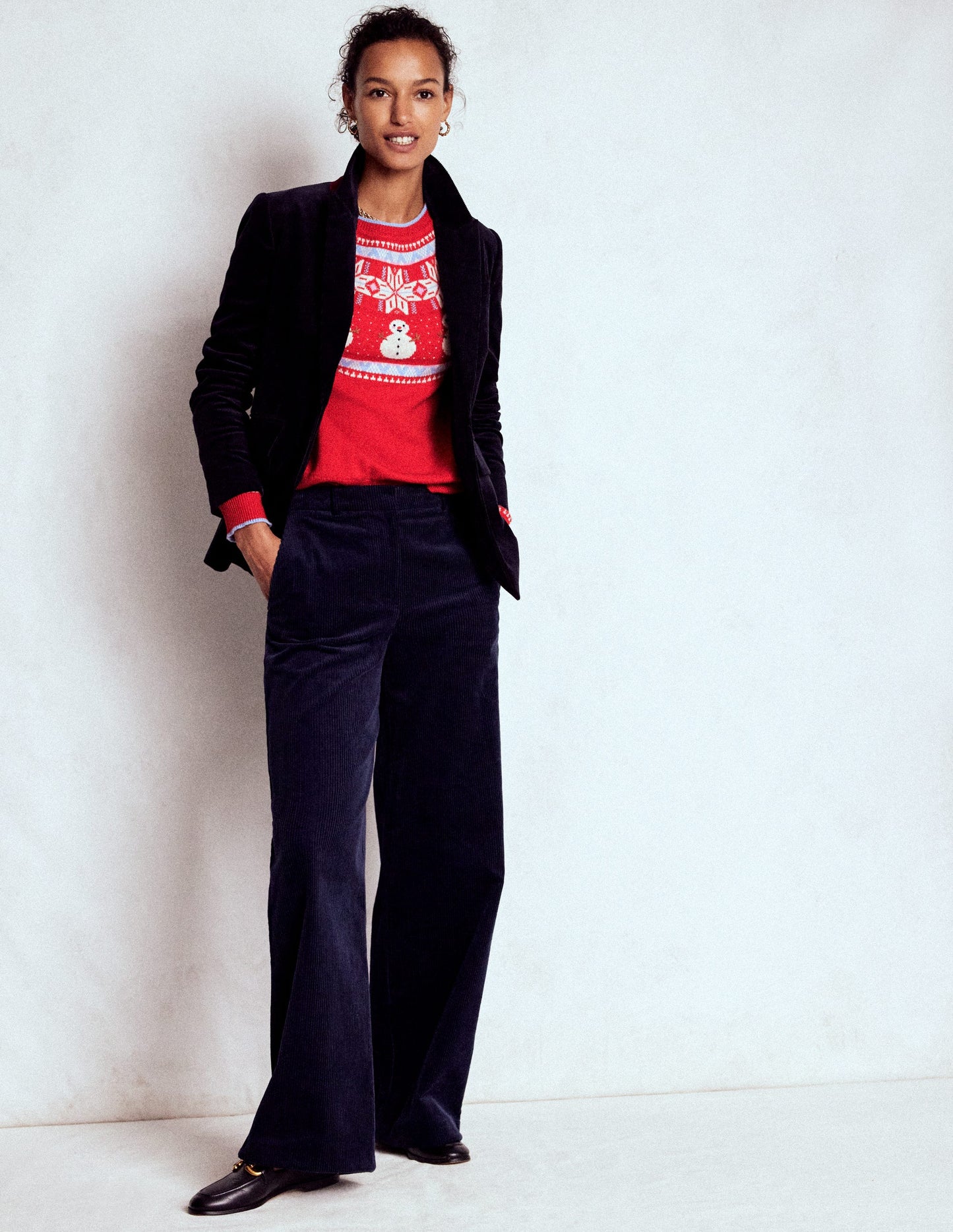 Edie Fair Isle Jumper-Red, Snowman