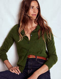 Eva Cashmere Crew Cardigan-Leaf Green Melange