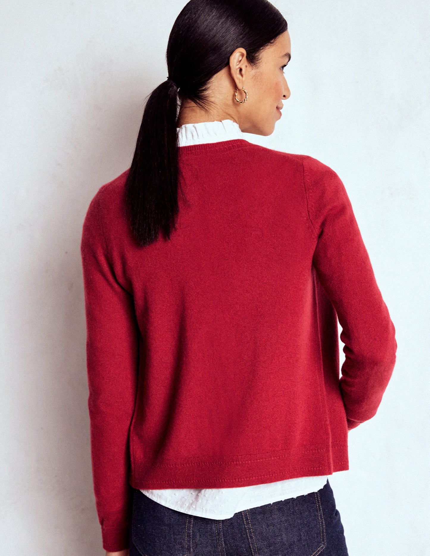 Eva Cashmere Crew Cardigan-Red Liquorice