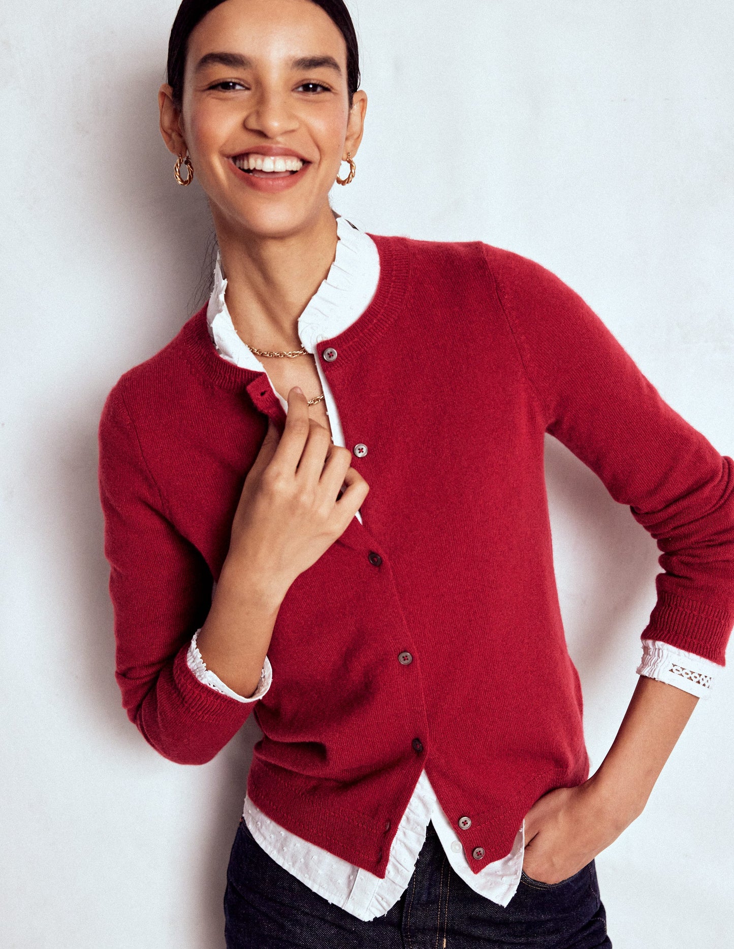 Eva Cashmere Crew Cardigan-Red Liquorice
