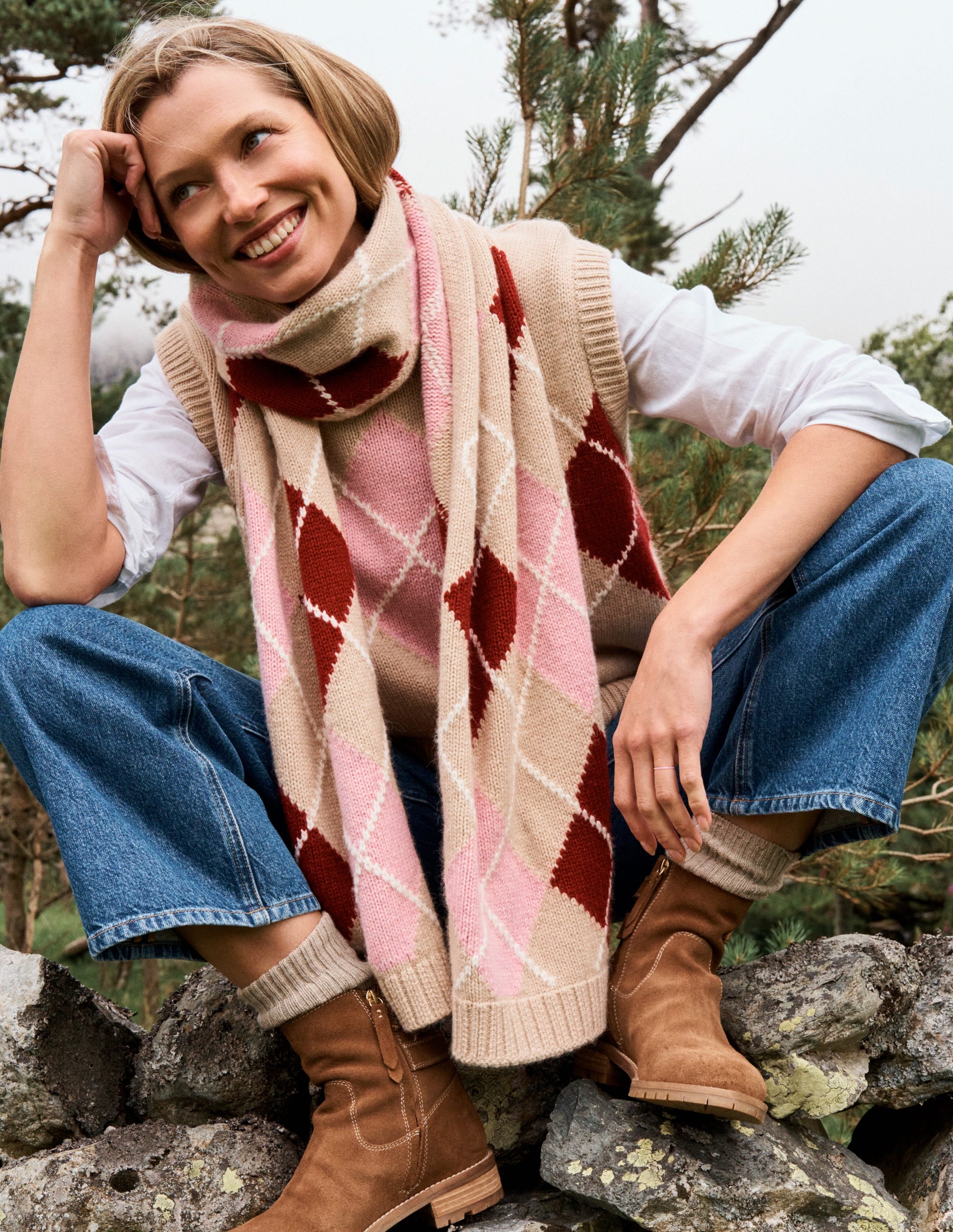 Eleanor Fair Isle Tank-Chinchilla Melange Argyle - Image 2