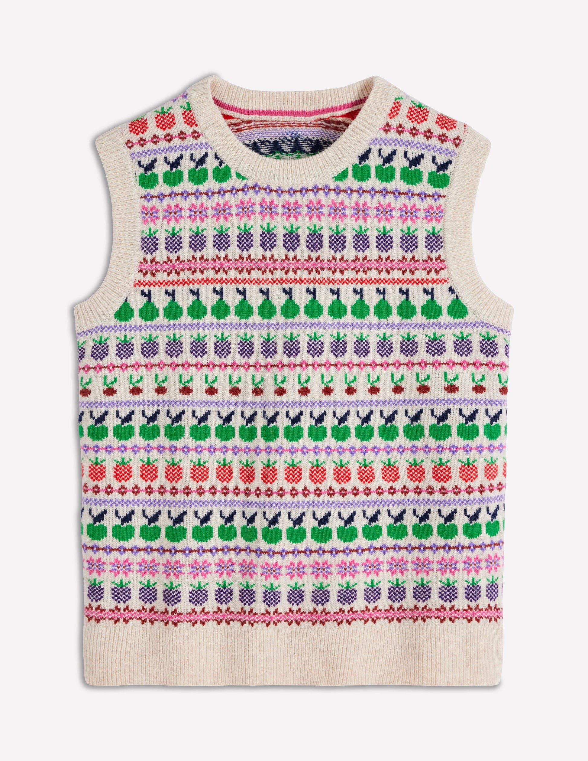 Edie Fair Isle Tank-Ecru Marl, Fruit-6