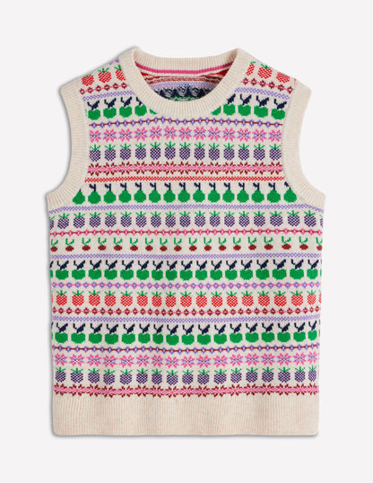 Edie Fair Isle Tank-Ecru Marl, Fruit-6
