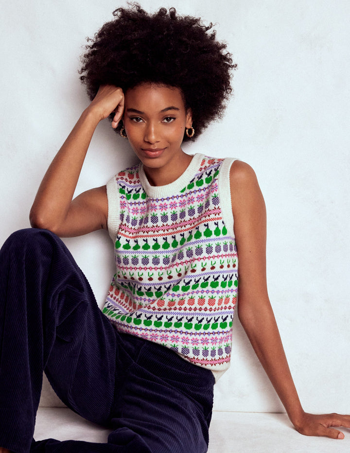 Boden Pull Edie Fair Isle Écru/Multicolore Boden Pull Edie Fair Isle Écru/Multicolore
