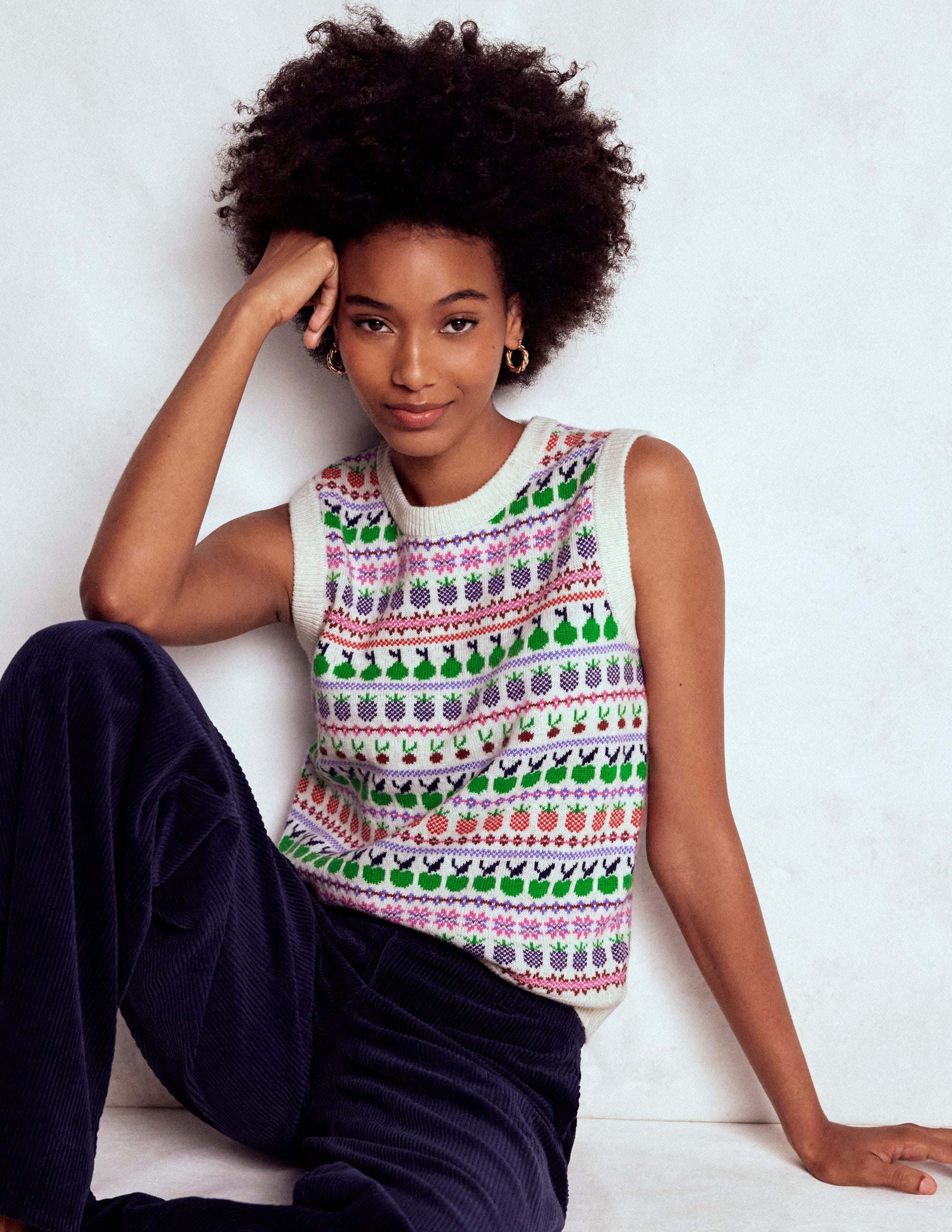 Edie Fair Isle Tank-Ecru Marl, Fruit - Image 1