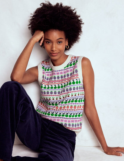 Edie Fair Isle Tank-Ecru Marl, Fruit-1