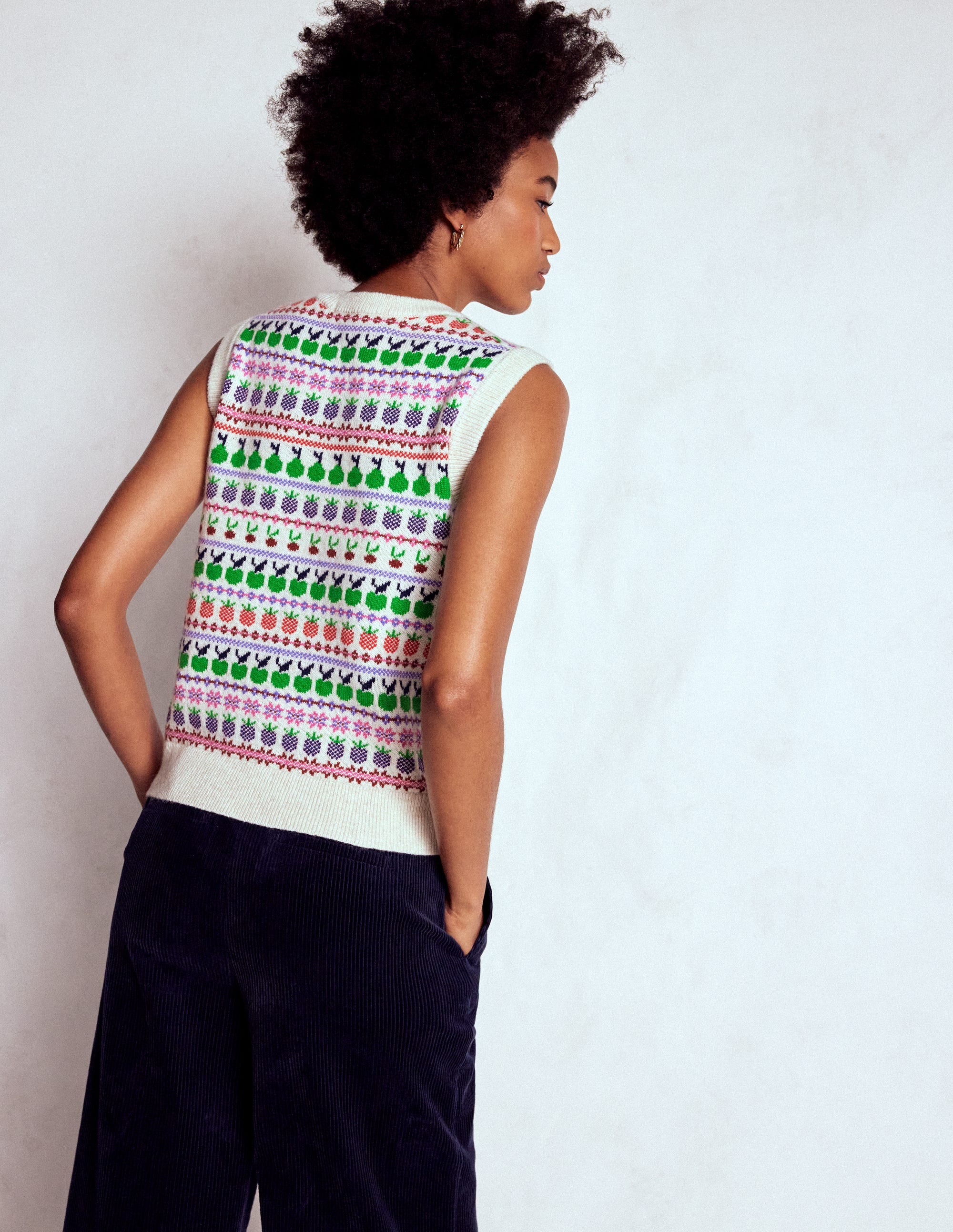 Edie Fair Isle Tank-Ecru Marl, Fruit - Image 3