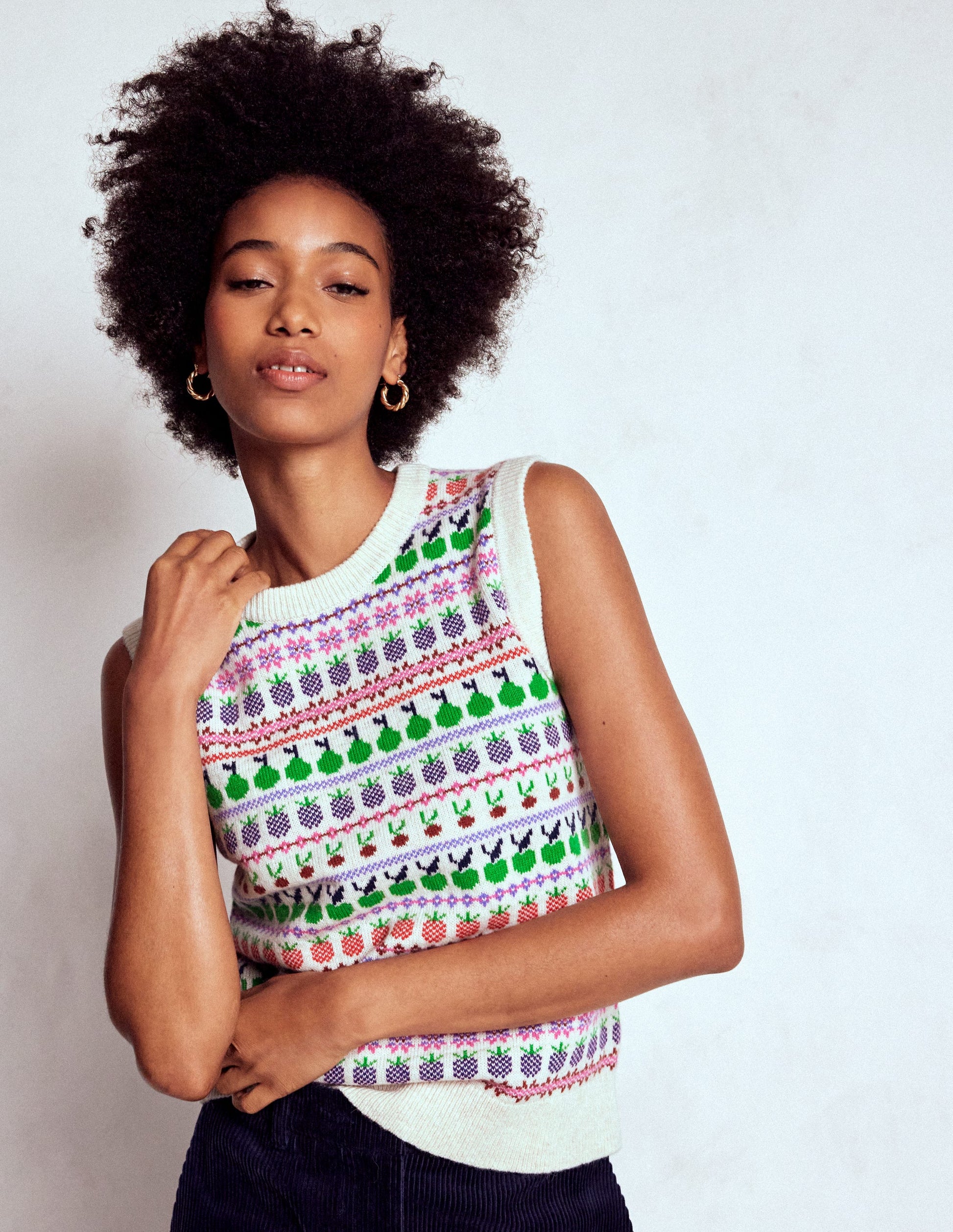 Edie Fair Isle Tank-Ecru Marl, Fruit-4