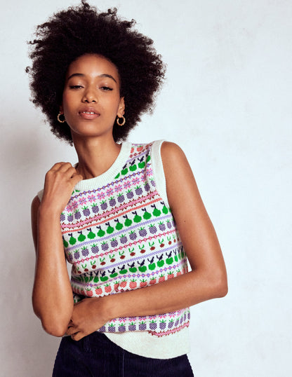 Edie Fair Isle Tank-Ecru Marl, Fruit-4