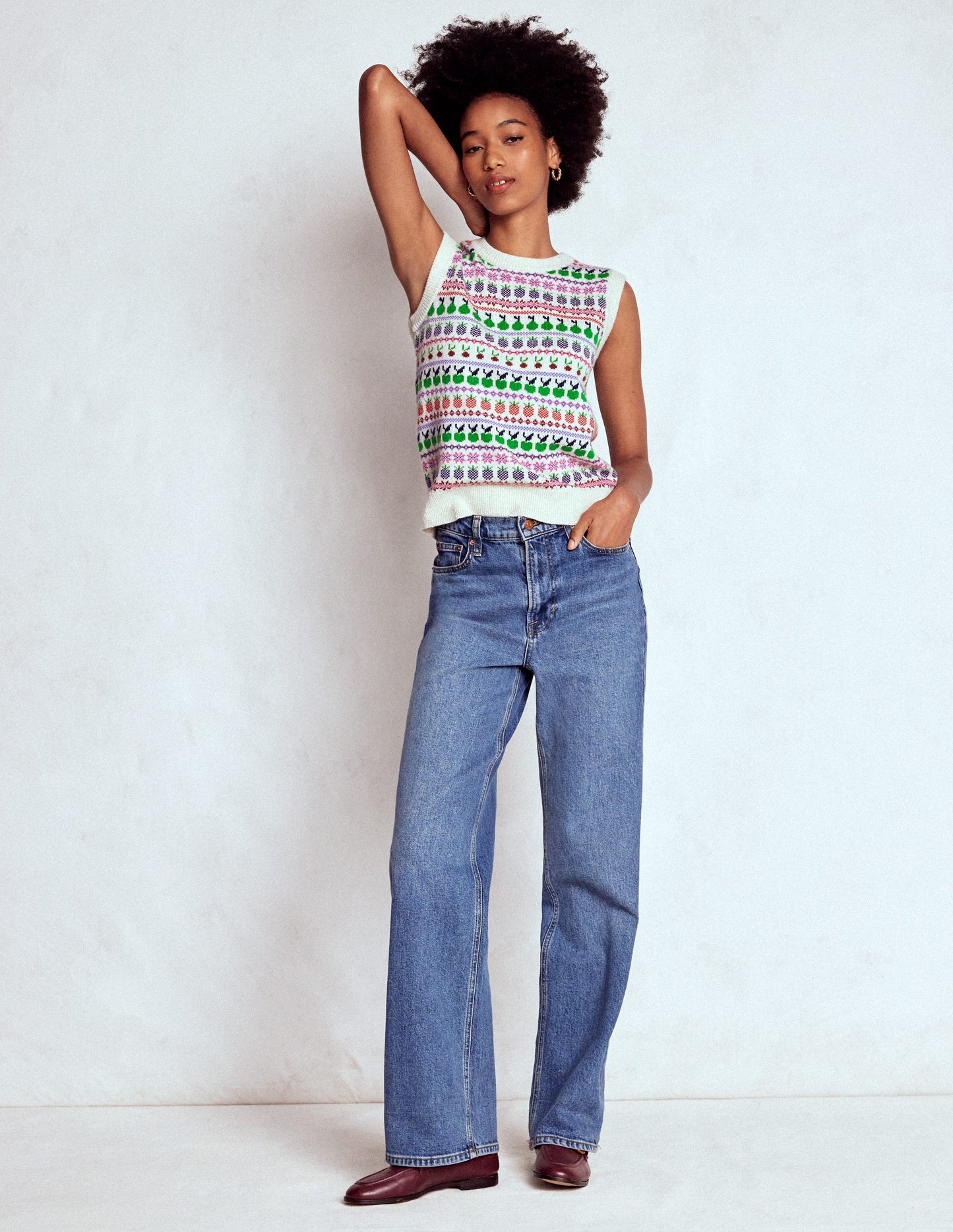 Edie Fair Isle Tank-Ecru Marl, Fruit