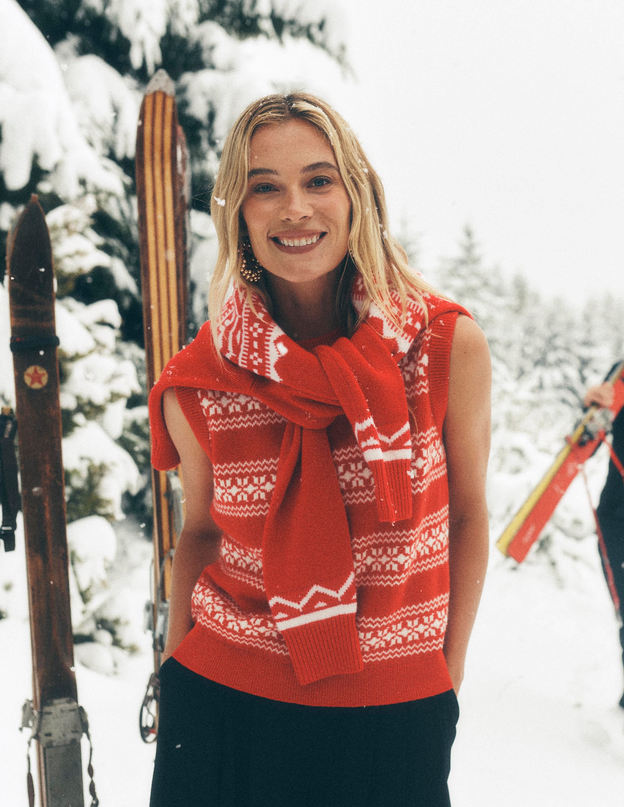 Edie Fair Isle Tank-Poppy Red, Warm Ivory - Image 6