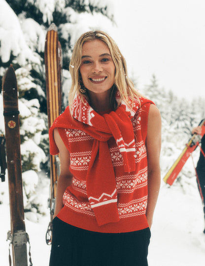 Edie Fair Isle Tank-Poppy Red, Warm Ivory-6