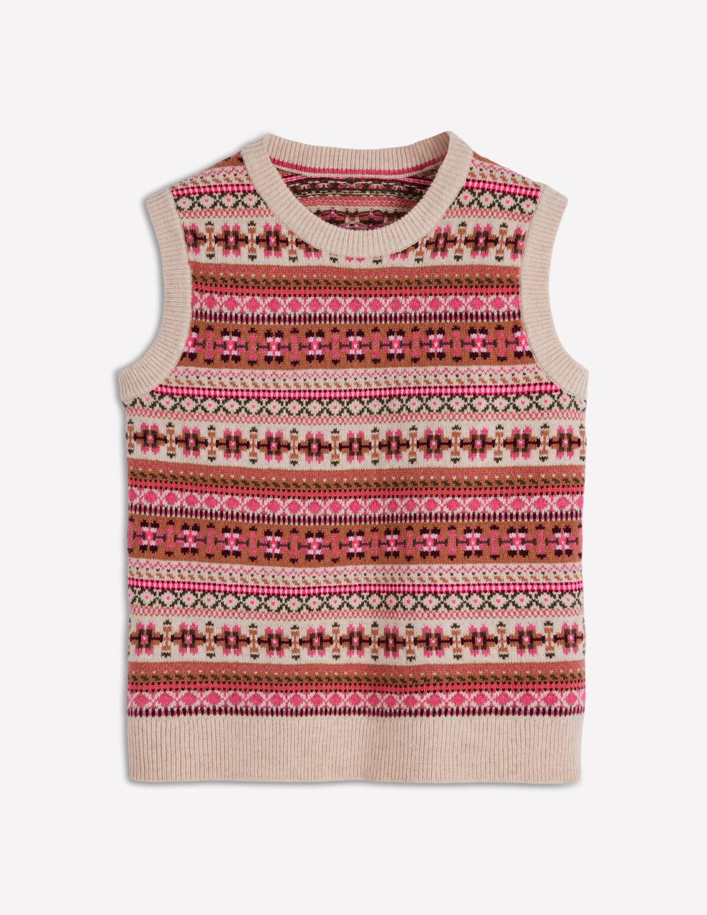 Edie Fair Isle Tank-Pink Heritage Fair Isle