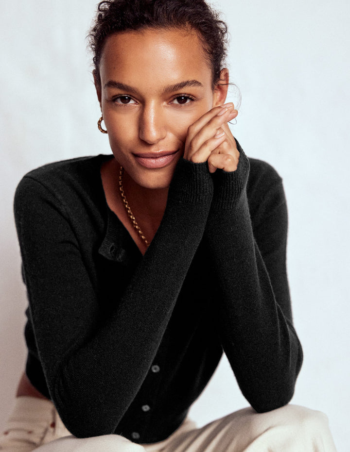 Eva Cashmere Cropped Cardigan-Black