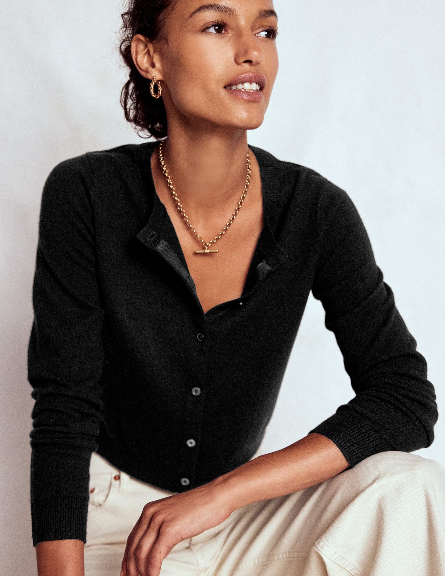 Eva Cashmere Cropped Cardigan-Black