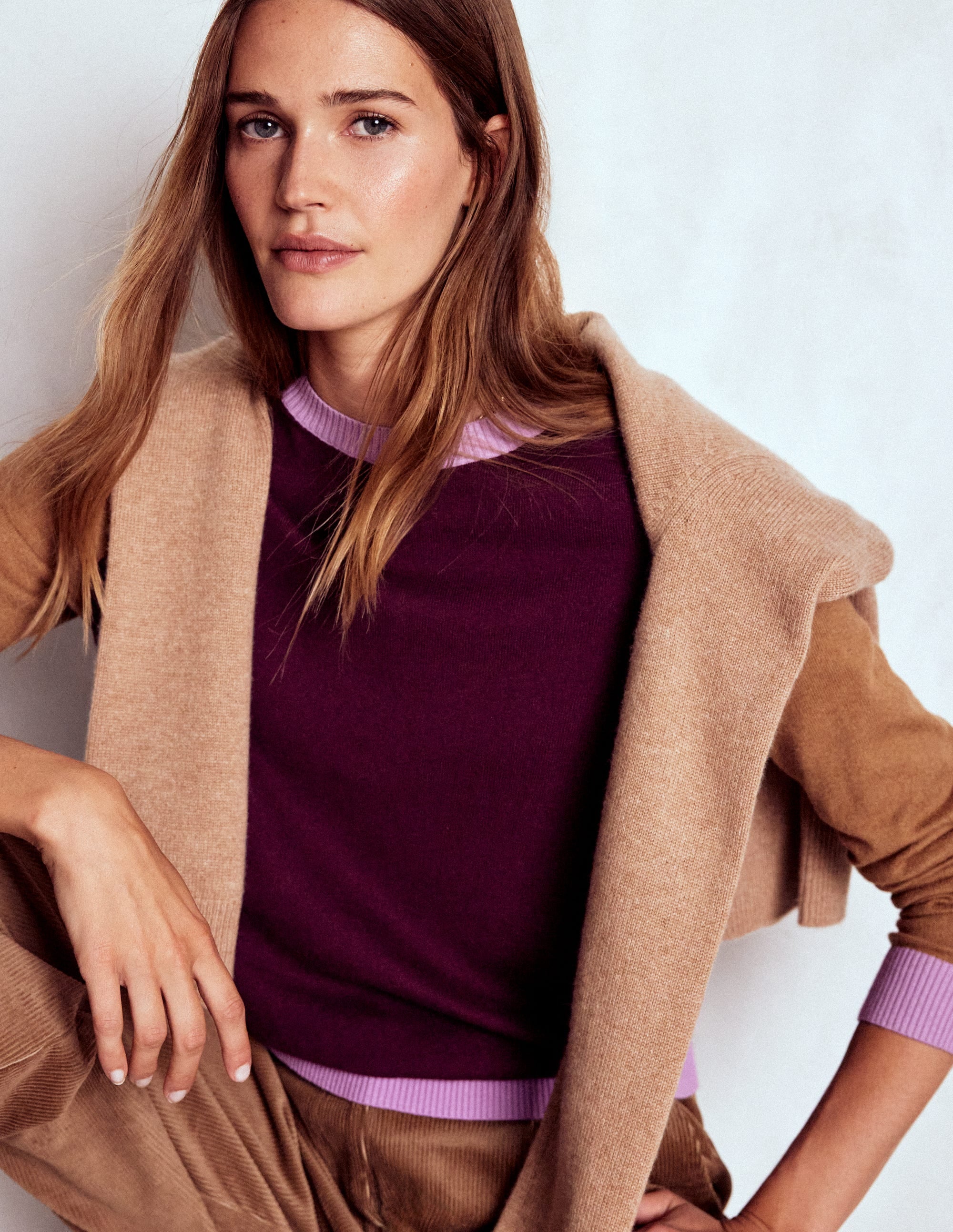 Meg Raglan Sleeve Jumper-Plum Jam,  Colour Block - Image 1
