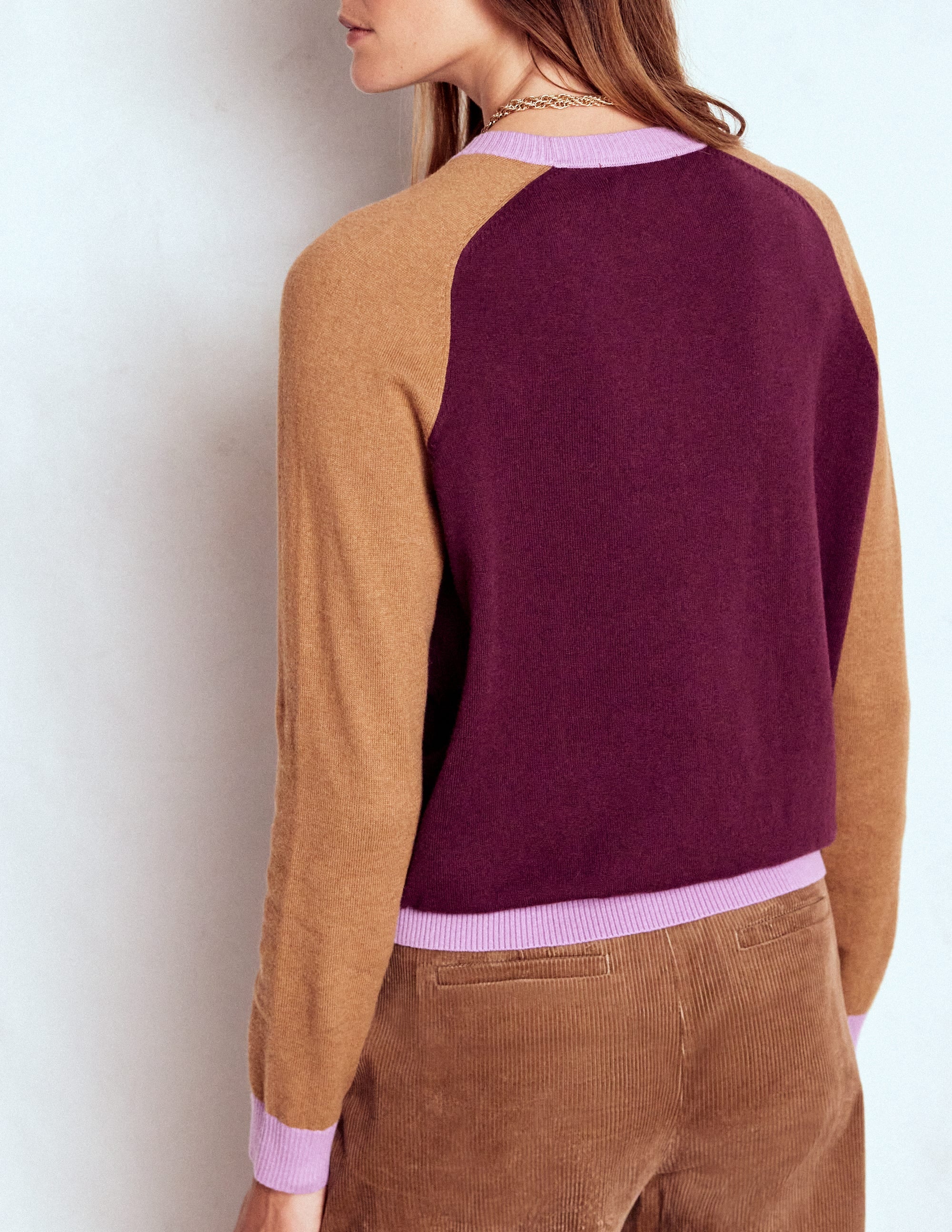 Meg Raglan Sleeve Jumper-Plum Jam,  Colour Block - Image 3
