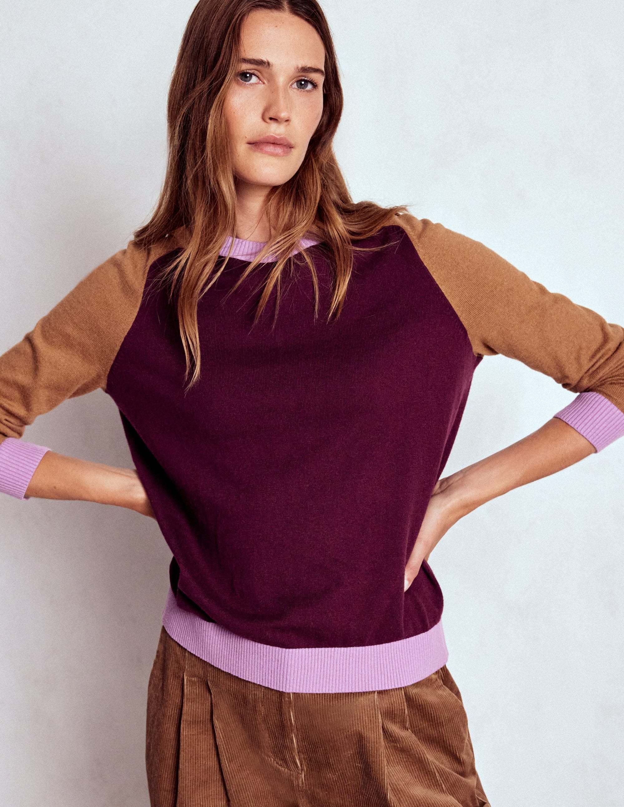 Meg Raglan Sleeve Jumper-Plum Jam,  Colour Block - Image 5
