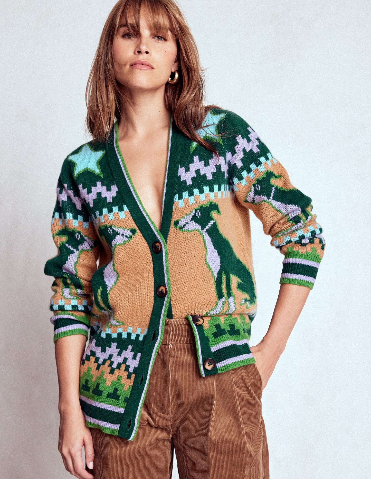 Quinn Boyfriend Cardigan-Emerald Night Whippet