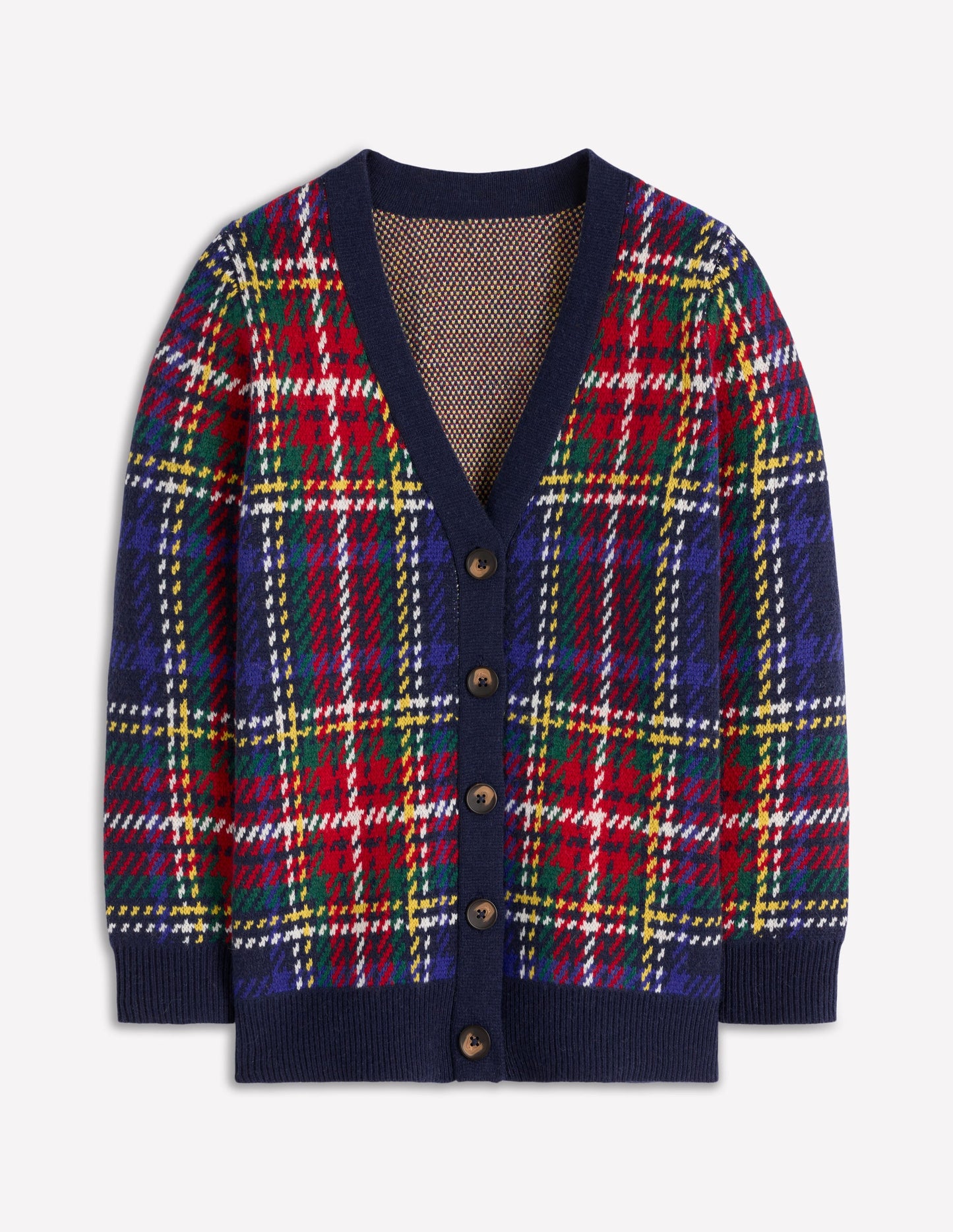 Quinn Boyfriend Cardigan-Navy, Green and Red Check