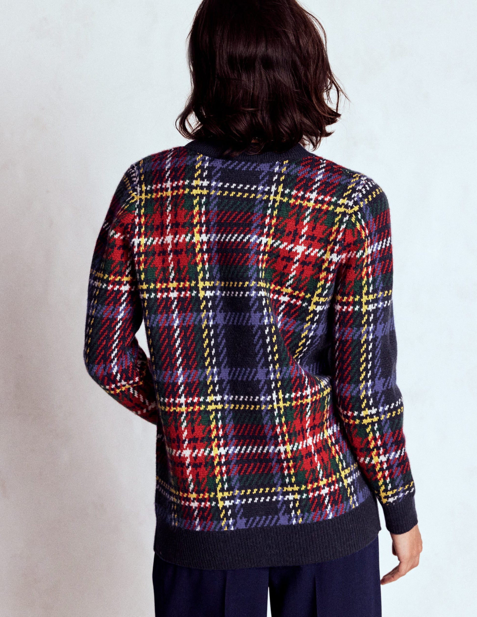 Quinn Boyfriend Cardigan-Navy, Green and Red Check-4