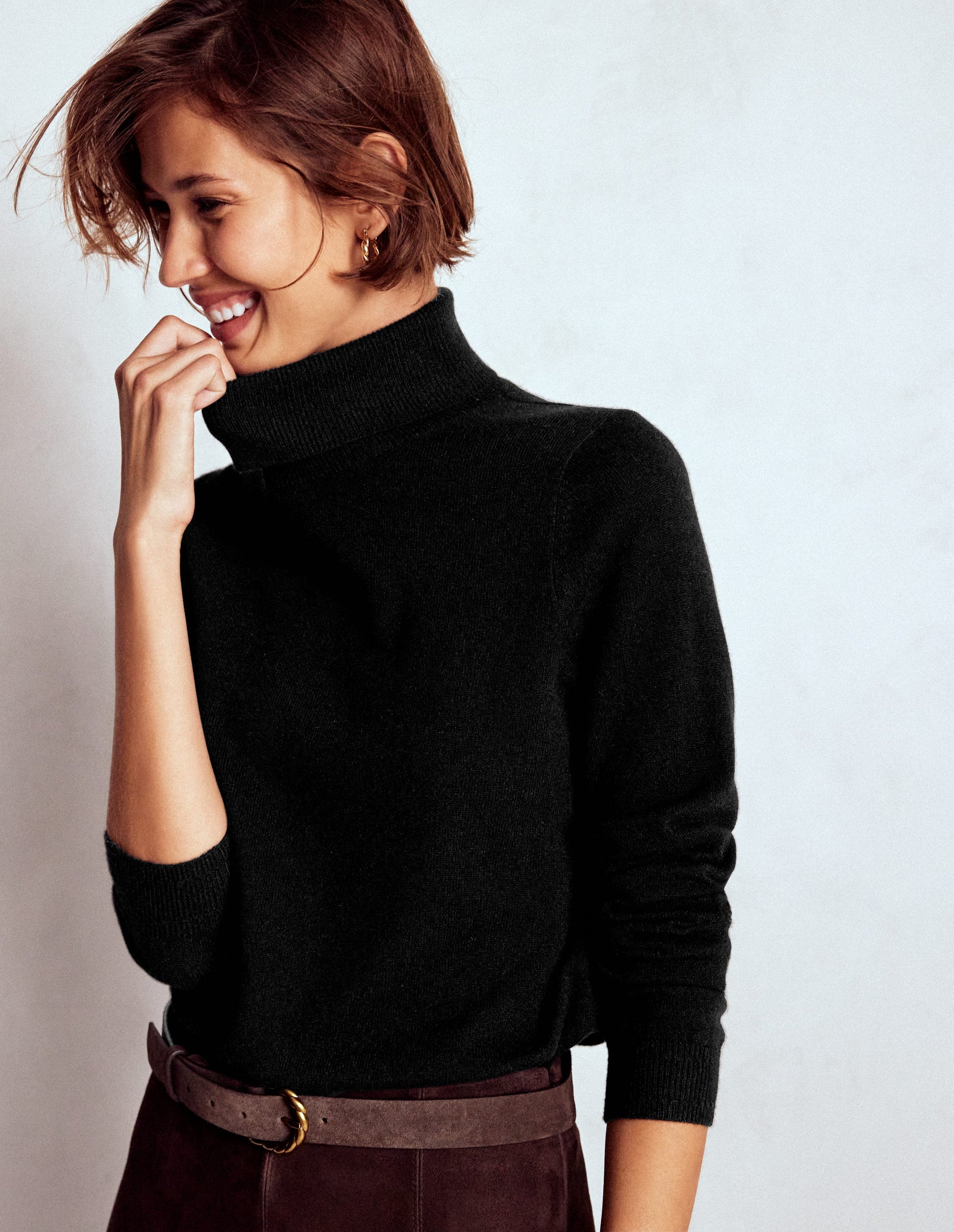 Eva Cashmere Roll Neck Jumper-Black Boden UK - Main Image
