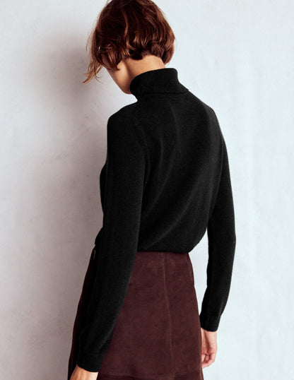 Eva Cashmere Roll Neck Jumper-Black-3