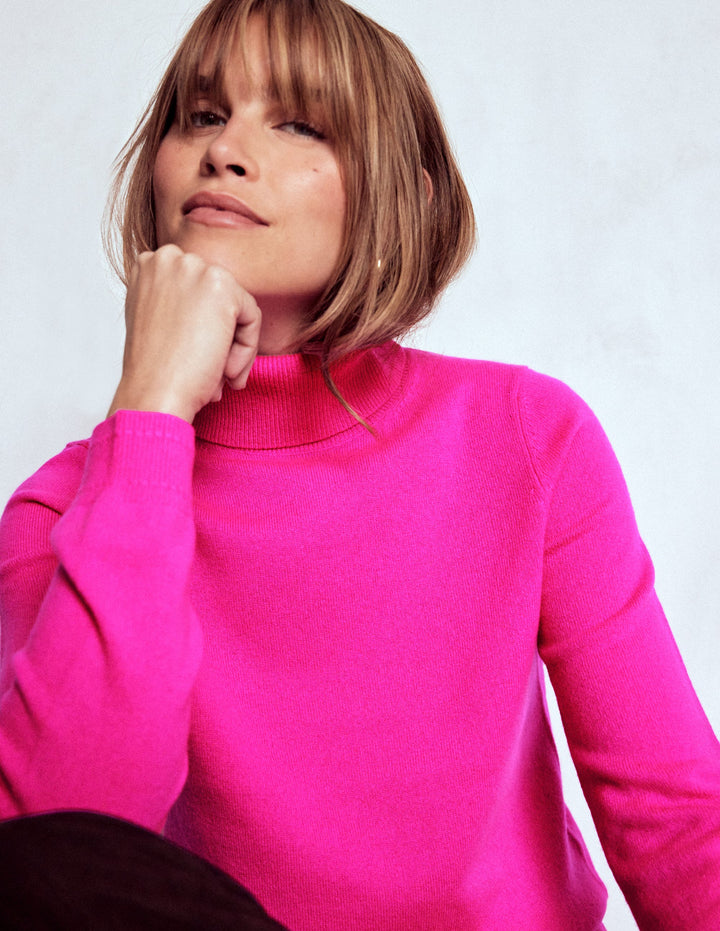 Eva Cashmere Roll Neck Jumper-Pop Pansy